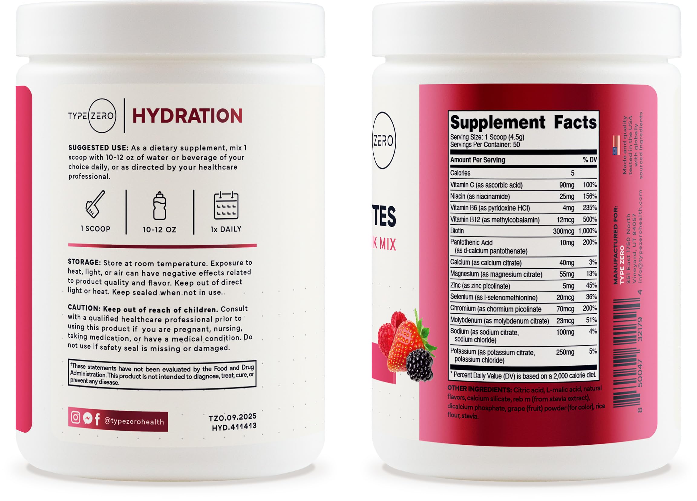 Type Zero Clean Electrolytes Hydration Powder Drink Mix + 14 Essential Vitamins & Minerals - Sugar Free, Zero Artificial Ingredients - Mixed Berry Flavor, 50 Servings Type Zero uk supplements