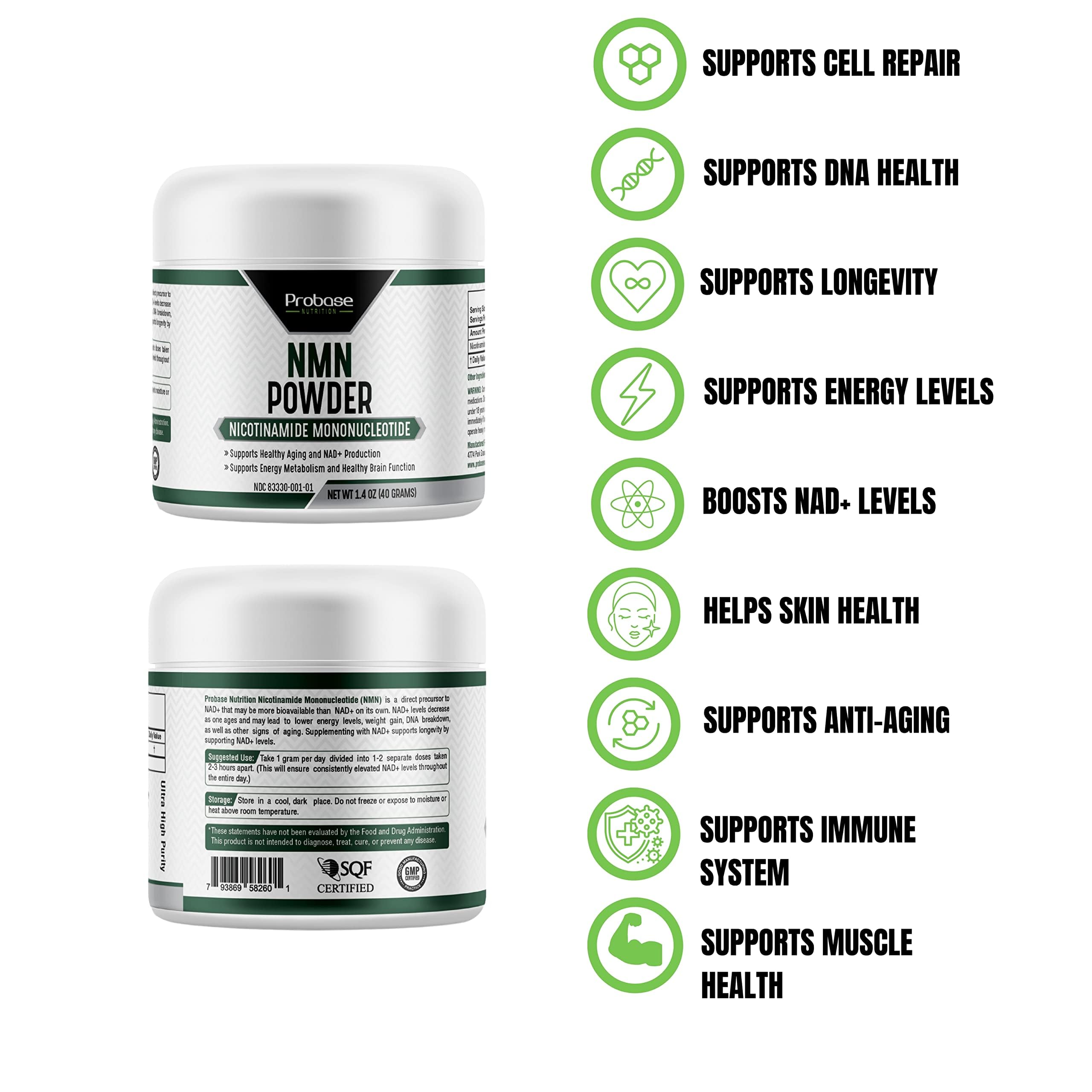 Probase Nutrition Longevity Pure NMN Powder 40 Grams - Ultra-Pure, Fully Stabilized, Pharmaceutical Grade NMN to Boost NAD+, Nicotinamide Mononucleotide Powder Supplement Probase Nutrition uk supplements