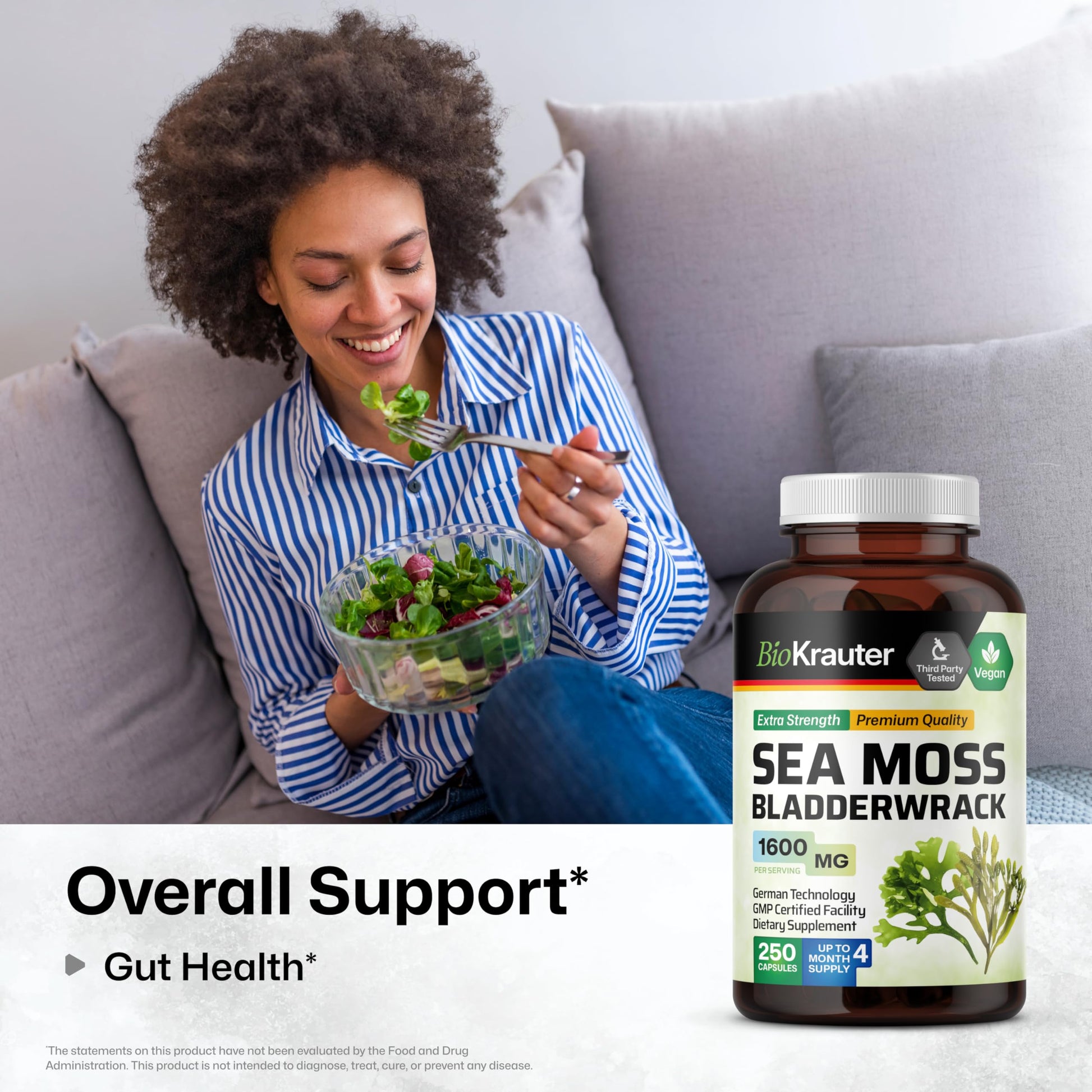 BIO KRAUTER® 2-in-1 Sea Moss for Thyroid Support - Vegan Bladderwrack & Sea Moss Capsules for Women & Men - Natural Сhondrus Сrispus Seaweed Supplement 1600 mg - 125 Days of Supply, Non-GMO BIO KRAUTER uk supplements