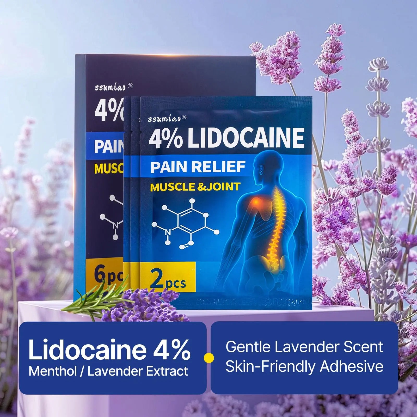18 pcs Lidocaine Pain Relief Patches 4% - Long-Lasting Hydrogel Pain Patch with Lavender Scent | Flexible & Discreet for Back, Neck, Arthritis, Muscle & Joint Discomfort | (3 Packs) ssumiao uk supplements