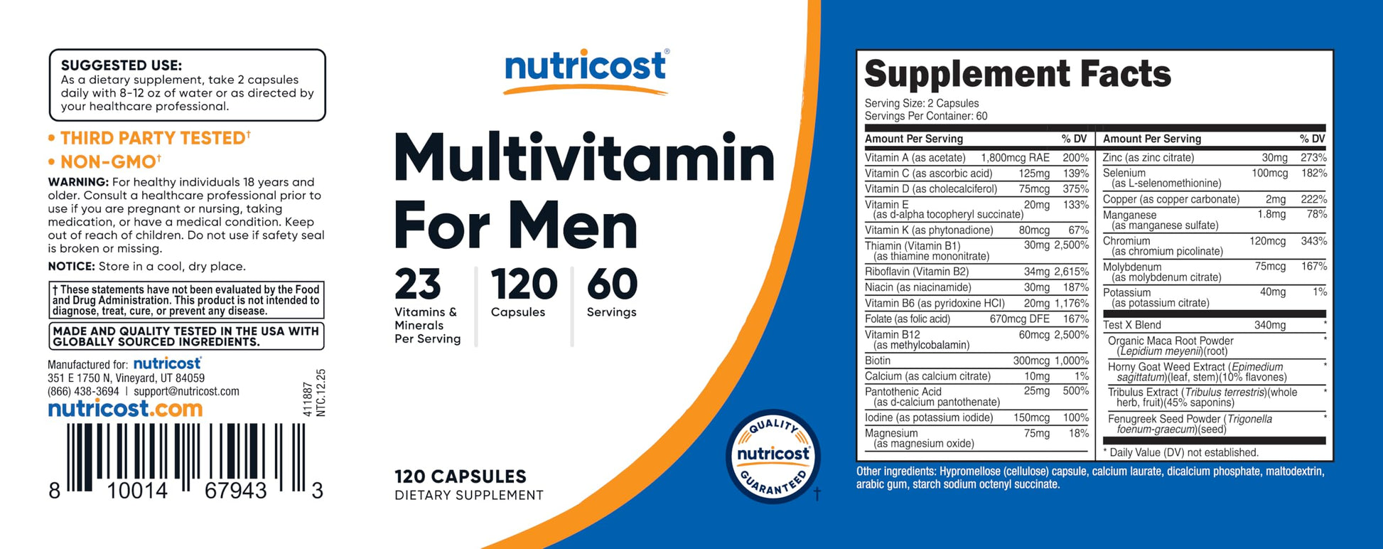 Nutricost Multivitamin for Men 120 Capsules - Vitamins and Minerals for The Healthy Man Nutricost uk supplements