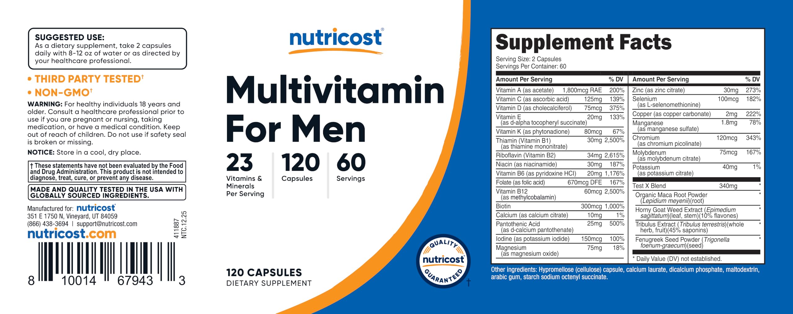 Nutricost Multivitamin for Men 120 Capsules - Vitamins and Minerals for The Healthy Man Nutricost uk supplements