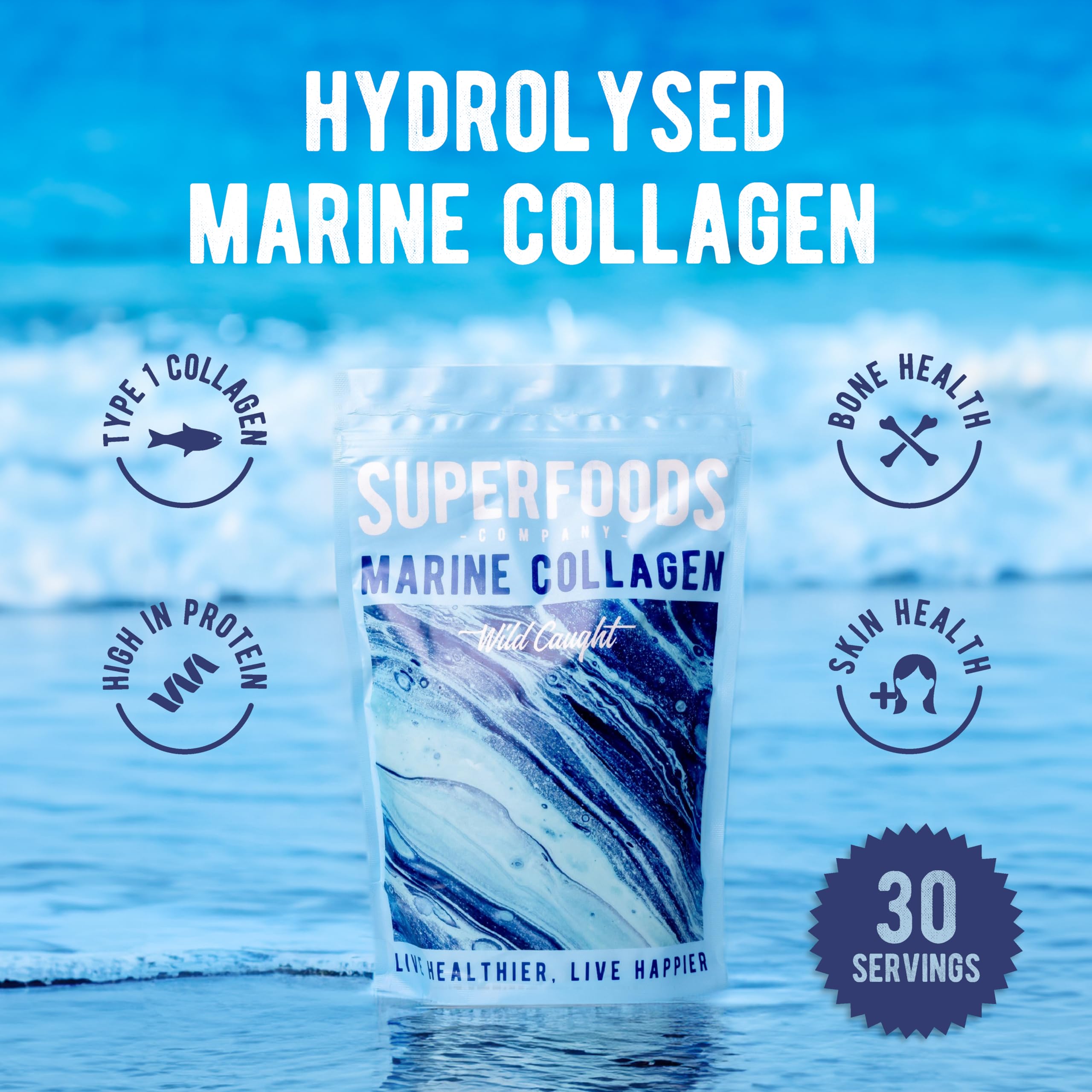 Superfoods Company - Hydrolysed Marine Collagen, Boosts Hair and Skin Health, Unflavoured Superfoods Company uk supplements