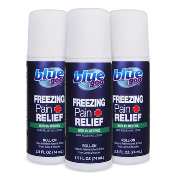 Blue Goo Pain Relieving Menthol Roll On – for Back, Neck, Muscle and Joint Pain, Sprains and Strains, Fast-Acting Soothing Cooling Pain Relief Liquid with 4% Menthol, 2.5 oz (3 Pack) Blue Goo uk supplements