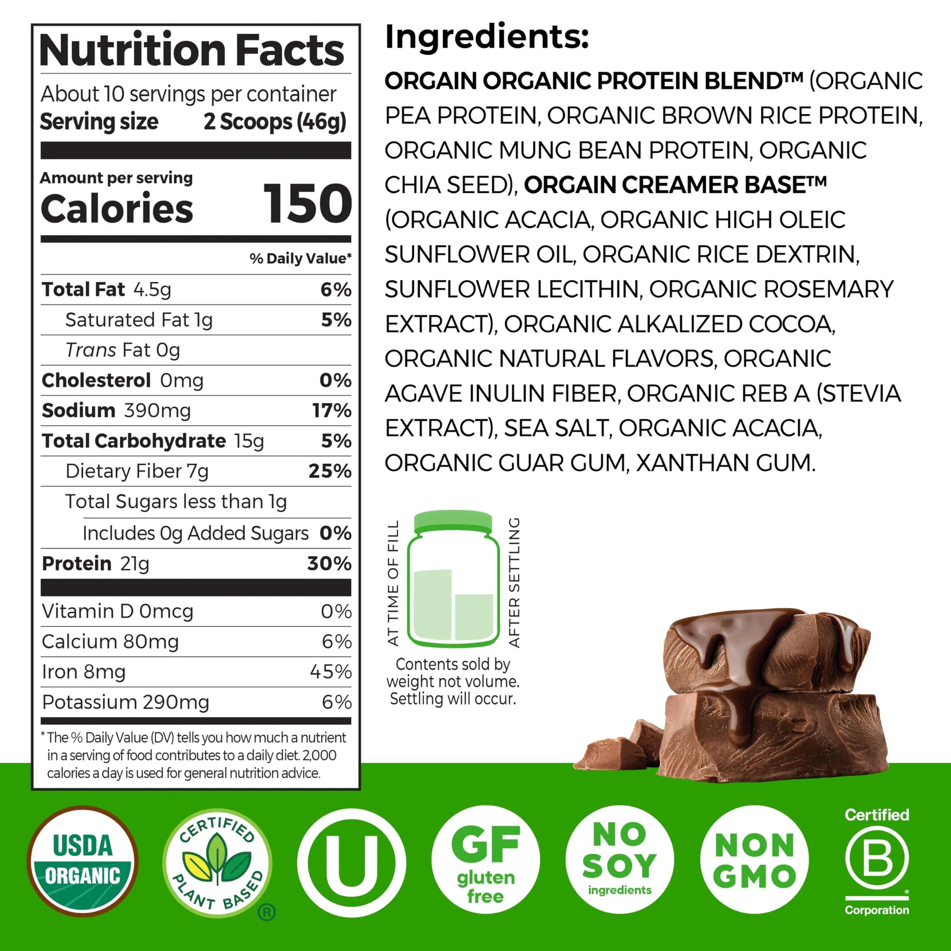 Orgain Organic Vegan Protein Powder, Creamy Chocolate Fudge - 21g Plant Protein, 7g Prebiotic Fiber, Low Net Carb, No Lactose Ingredients, No Added Sugar Orgain uk supplements