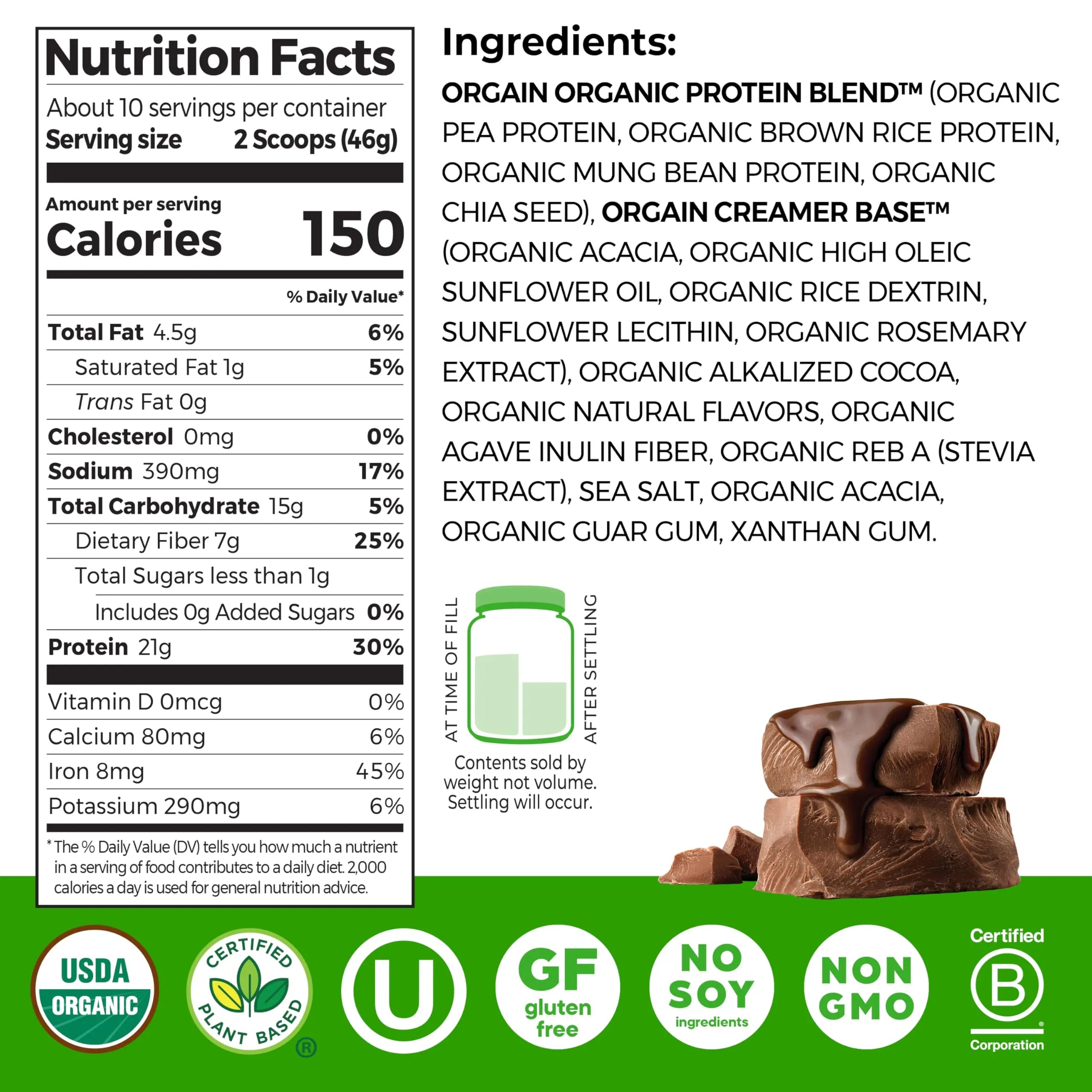 Orgain Organic Vegan Protein Powder, Creamy Chocolate Fudge - 21g Plant Protein, 7g Prebiotic Fiber, Low Net Carb, No Lactose Ingredients, No Added Sugar Orgain uk supplements