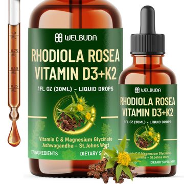 17in1 Rhodiola Rosea Liquid Supplement with Ashwagandha, Magnesium Glycine, L-Theanine, Vitamin C, Vitamin D3, Vitamin K2, Ginkgo, Turmeric, Holy Basil and More - 1 FL Oz - 60 Day Supply WELBUDA uk supplements