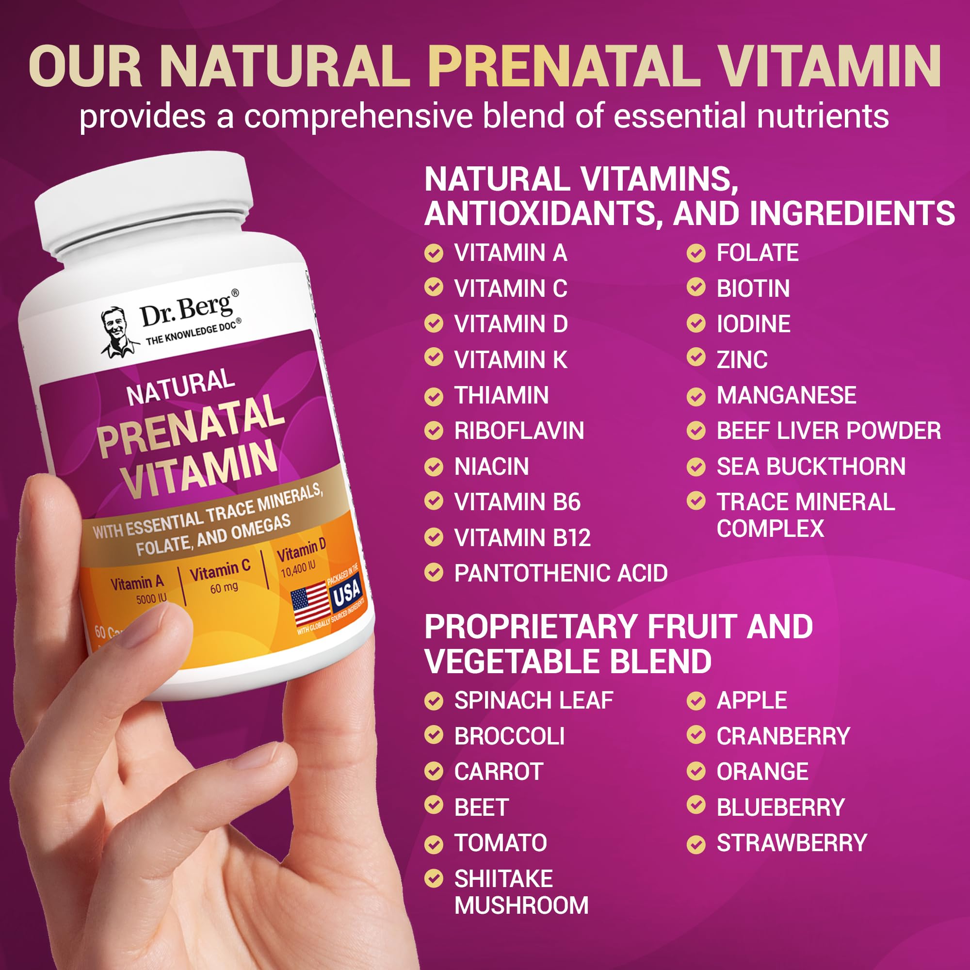 Dr. Berg Natural Prenatal Vitamins for Women (Pregnant & Nursing) - Prenatal Vitamins with Folate, Vitamins, Minerals, Omegas, &11 Powerful Superfoods - Womens Prenatal Multivitamin - 60 Capsules Dr. Berg Nutritionals uk supplements