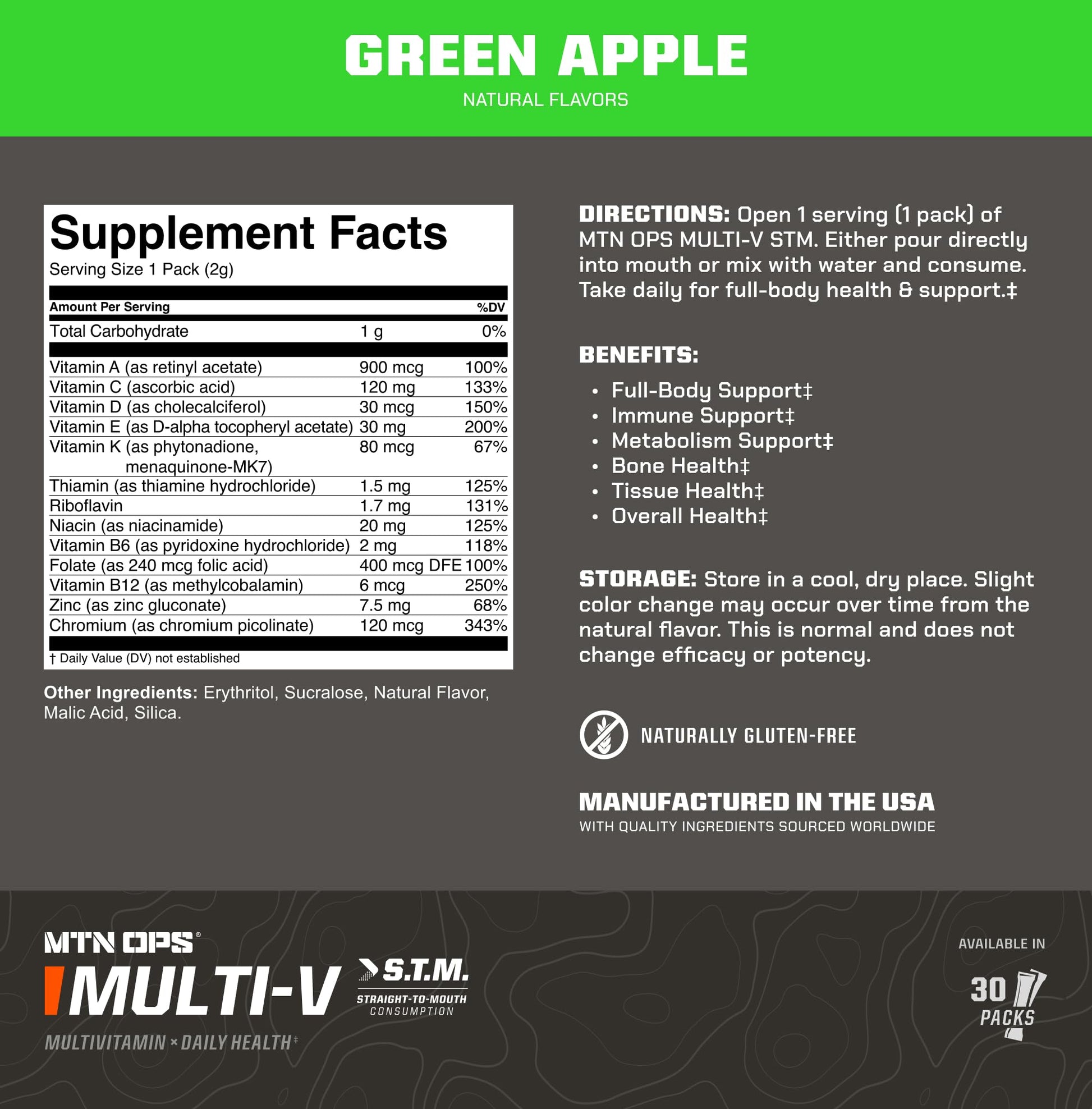MTN OPS Multi‑V STM On‑the‑Go Daily Multivitamin for Men, Women & Kids – Straight‑to‑Mouth Vitamin C D3 B Zinc Packs – Gluten Free, Natural Flavors, 30 Servings MTN OPS uk supplements