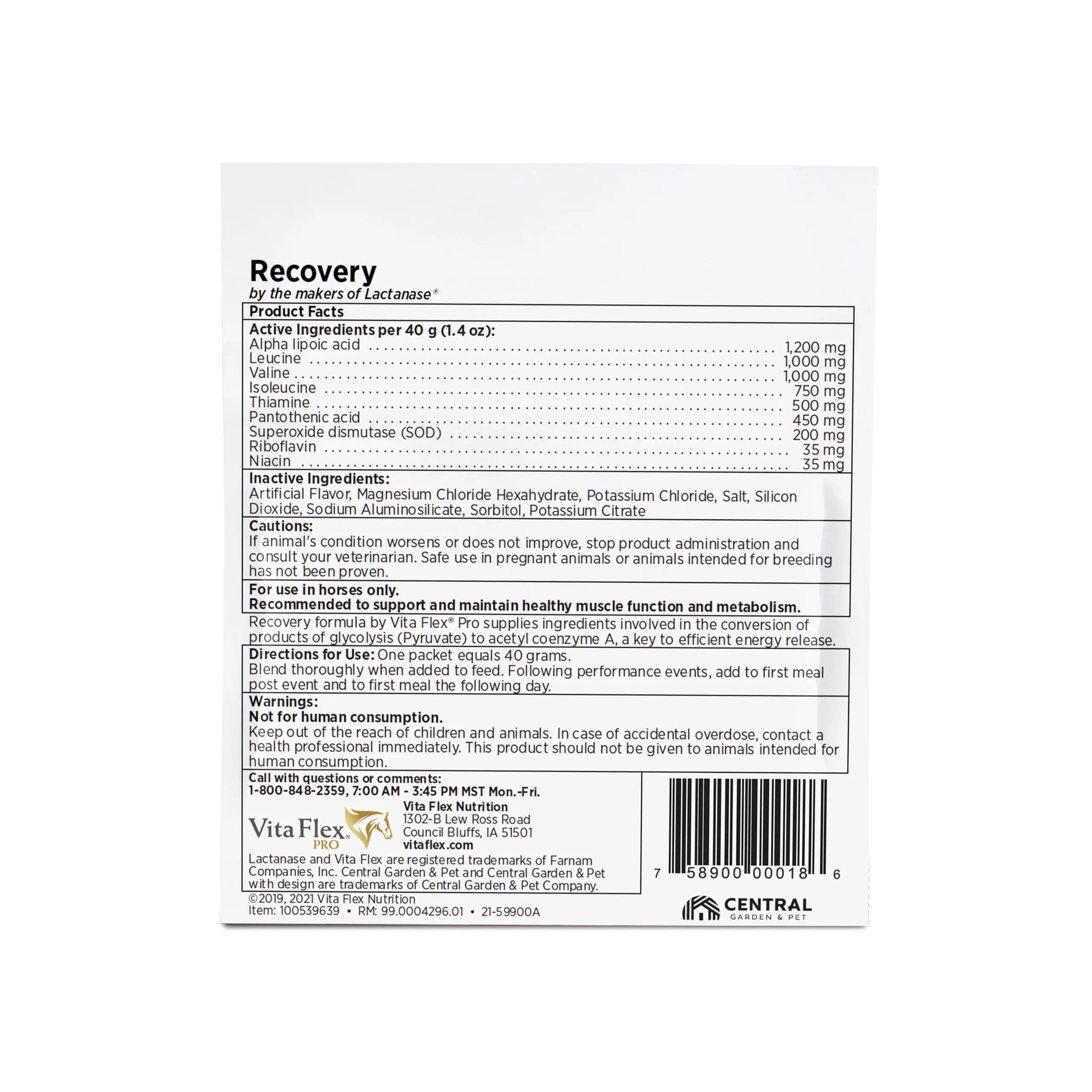 Vita Flex Pro Recovery by the Makers of Lactanase, Post Performance Horse Supplements 40 g, Show Safe Muscle Recovery Supplements, Amino Acids for Horses, Strength & Joint Health Vita Flex uk supplements