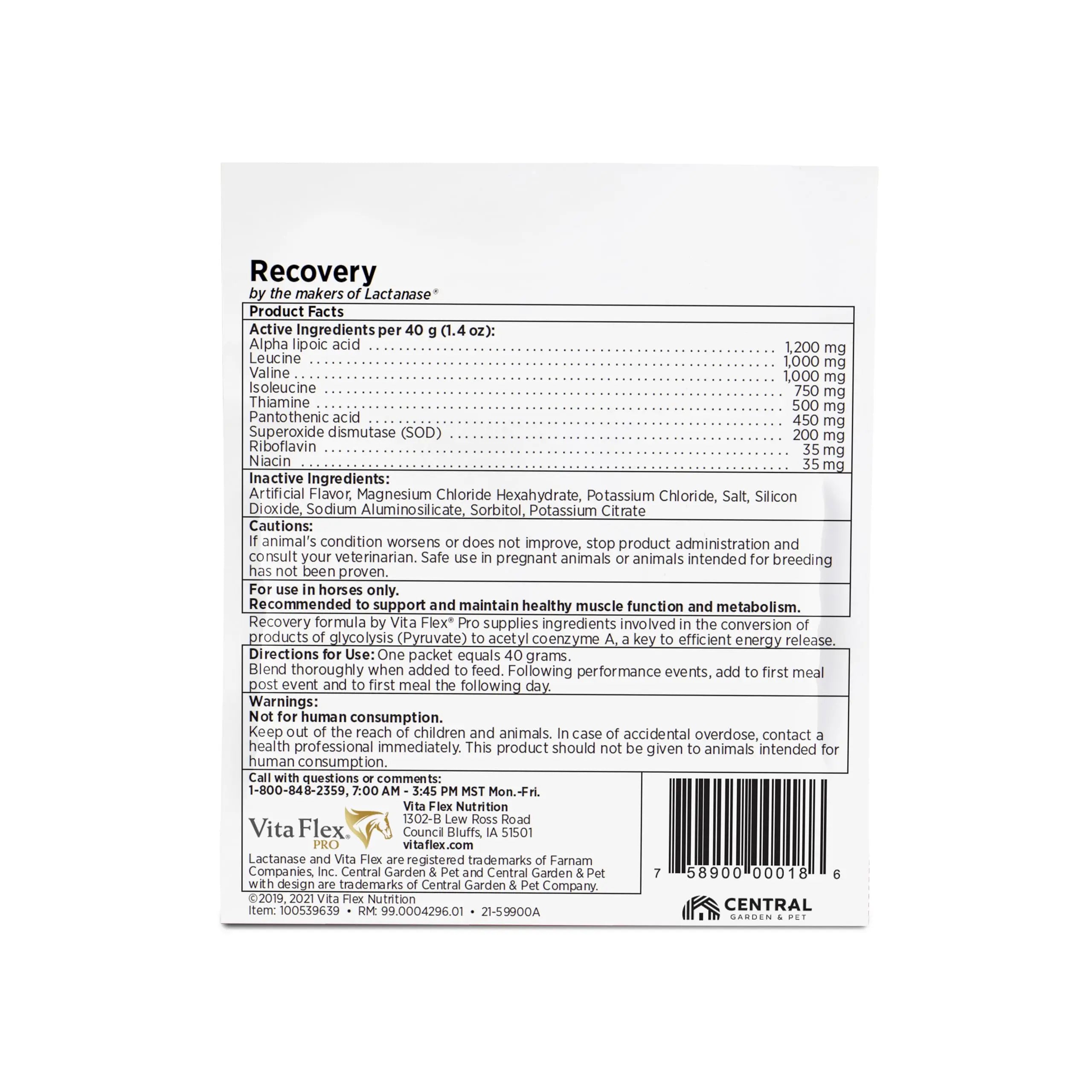 Vita Flex Pro Recovery by the Makers of Lactanase, Post Performance Horse Supplements 40 g, Show Safe Muscle Recovery Supplements, Amino Acids for Horses, Strength & Joint Health Vita Flex uk supplements