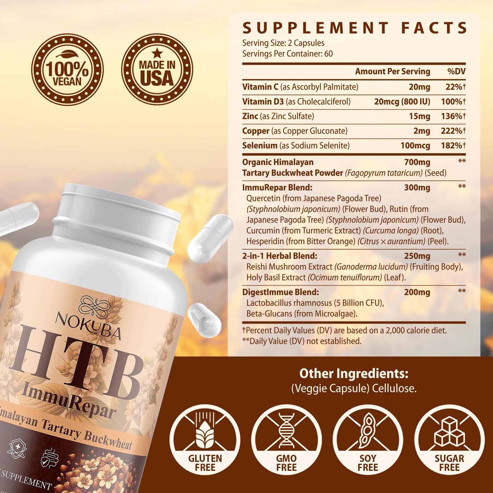 Nokuba Polyphenols Supplement for Immune Support | Himalayan Tartary Buckwheat Sourced | Polyphenol Superfood with Quercetin, Curcumin | Immune Booster, Antioxidant, Anti-inflammatory - 120 Capsules Nokuba uk supplements