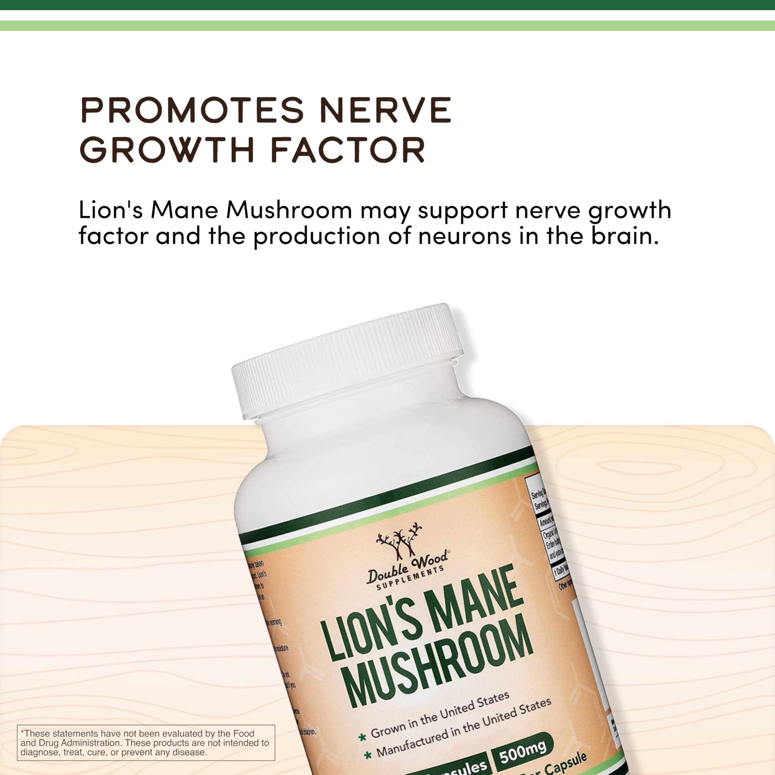 Organic Lions Mane Mushroom Capsules (120 Count), for Focus Support and Immune Health, Third Party Tested and Grown in The USA - by Double Wood Double Wood Supplements uk supplements