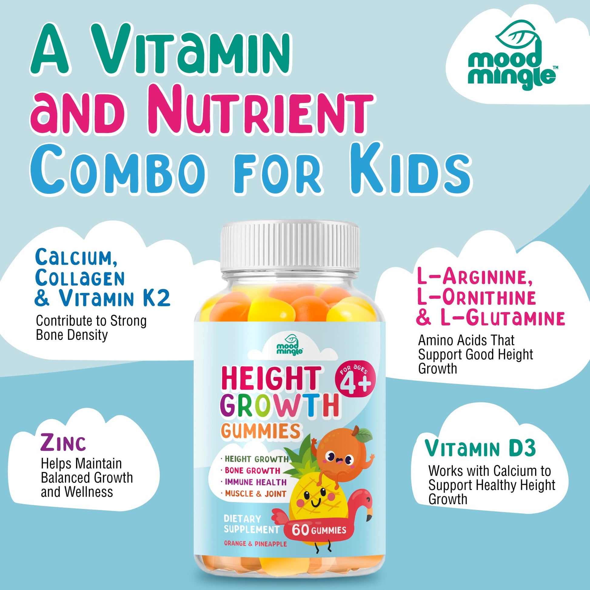 Height Growth Gummies Supplement - Kids Teens Height Increaser Maximizer Grow Taller Vitamins Mood Mingle uk supplements