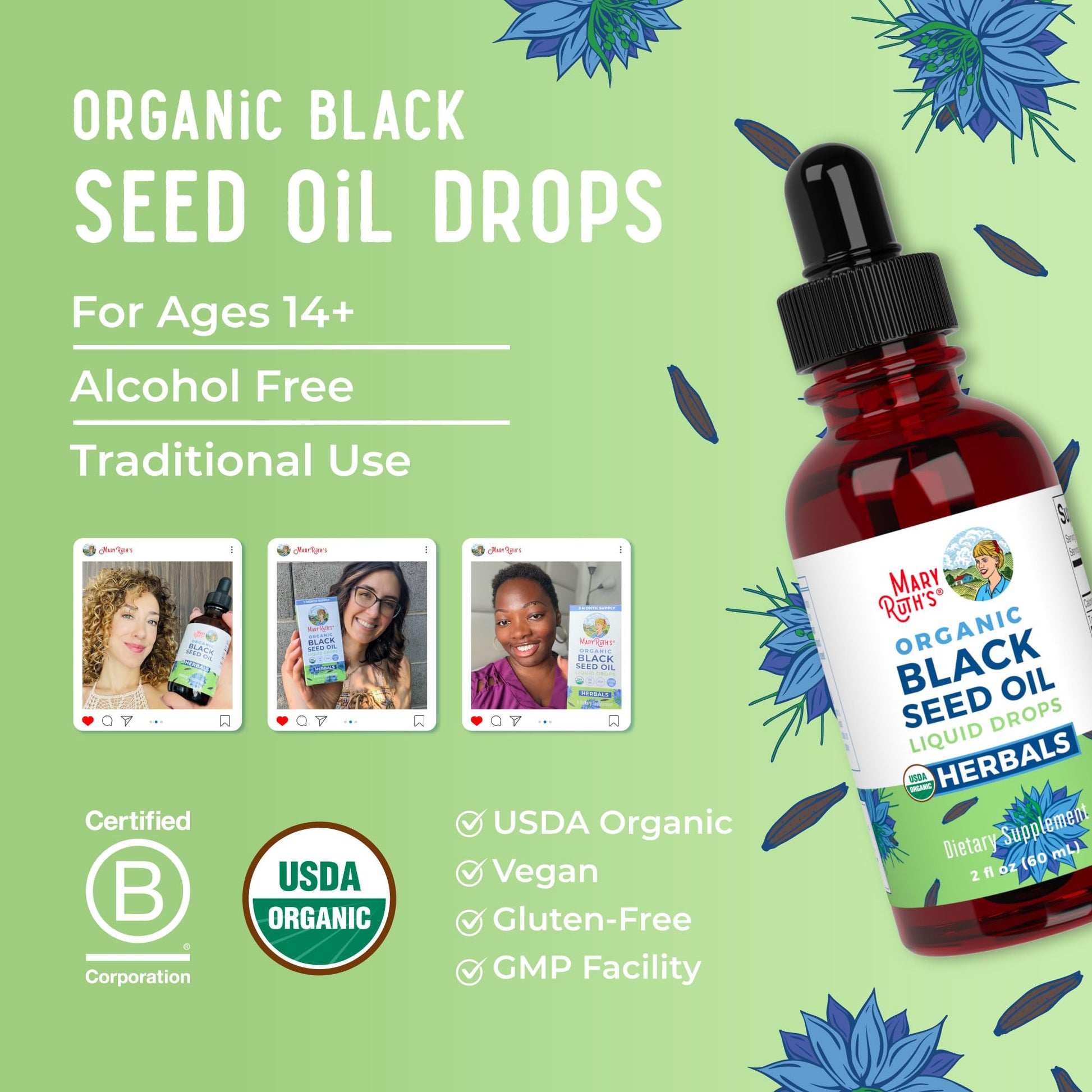 MaryRuth Organics Black Seed Oil Liquid Drops Cold Pressed | 3 Month Supply | USDA Organic Black Cumin Seed Oil | Immune Support | Respiratory Health | Sugar&Gluten Free | Vegan | Non-GMO | 2 Fl Oz MARYRUTH'S uk supplements