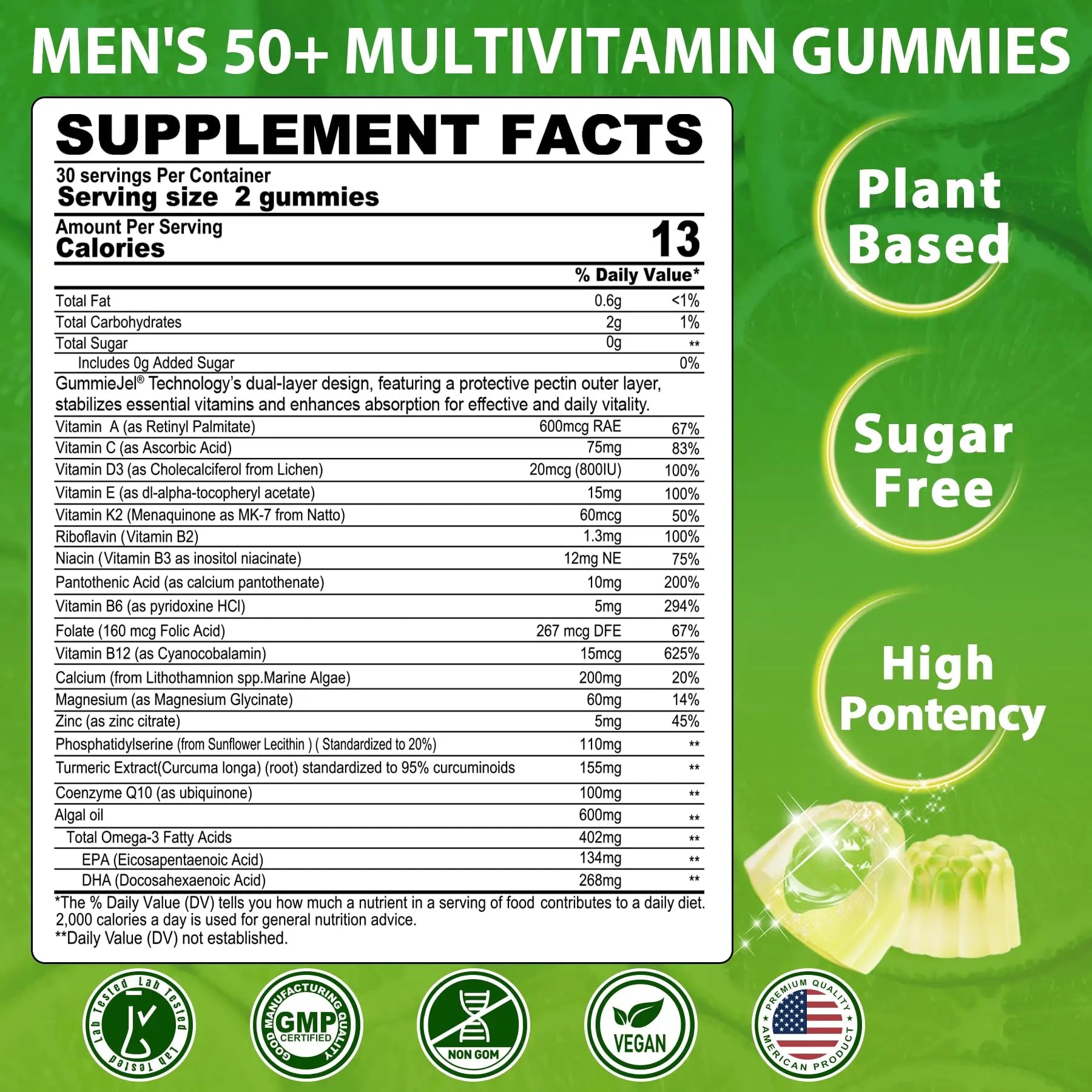 Multivitamin for Men 50 + Plus, Sugar Free Men Multivitamins Gummies w/Omega-3, Coq10, D3k2, Calcium, Magnesium NEVISS uk supplements