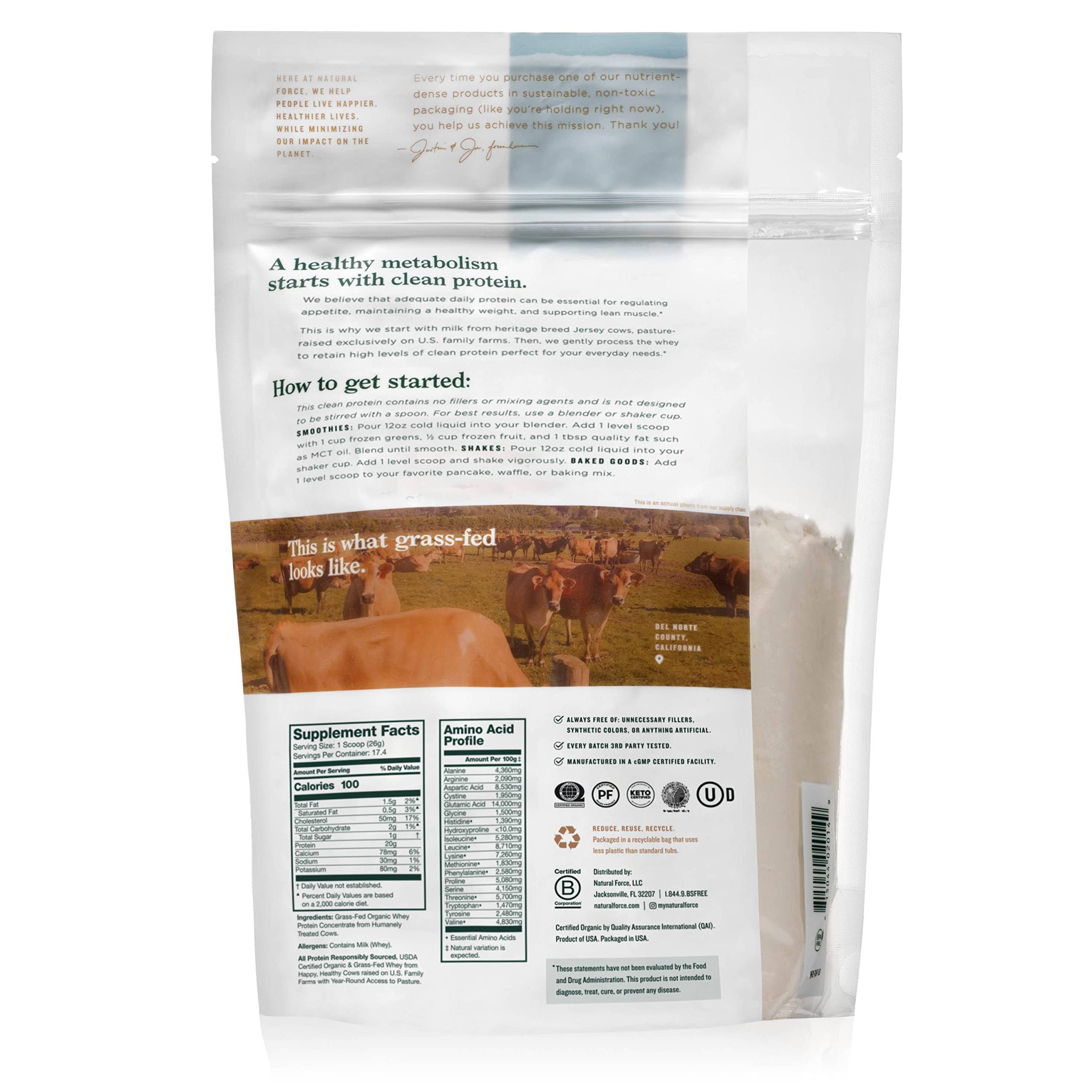 Natural Force Grass Fed Organic Whey Protein Powder – Non GMO Verified, Humane Natural Force uk supplements
