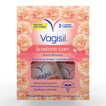 Vagisil Scentsitive Scents On-The-Go Feminine Cleansing Wipes, pH Balanced, Peach Blossom Vagisil uk supplements