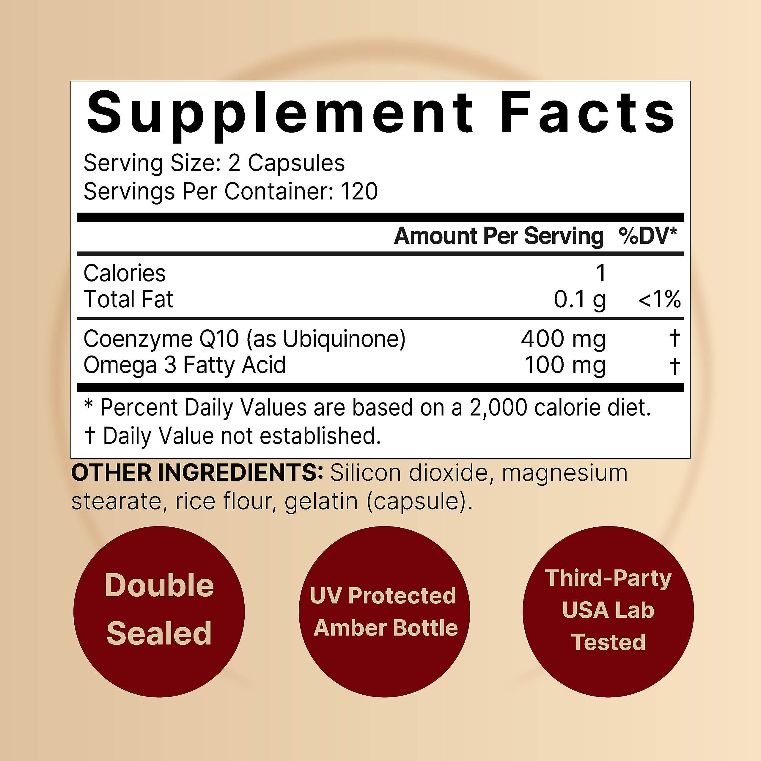 CoQ10 (Ubiquinone) 400mg with Omega 3 Fatty Acids, 240 Capsules | Stable High NatureBell uk supplements