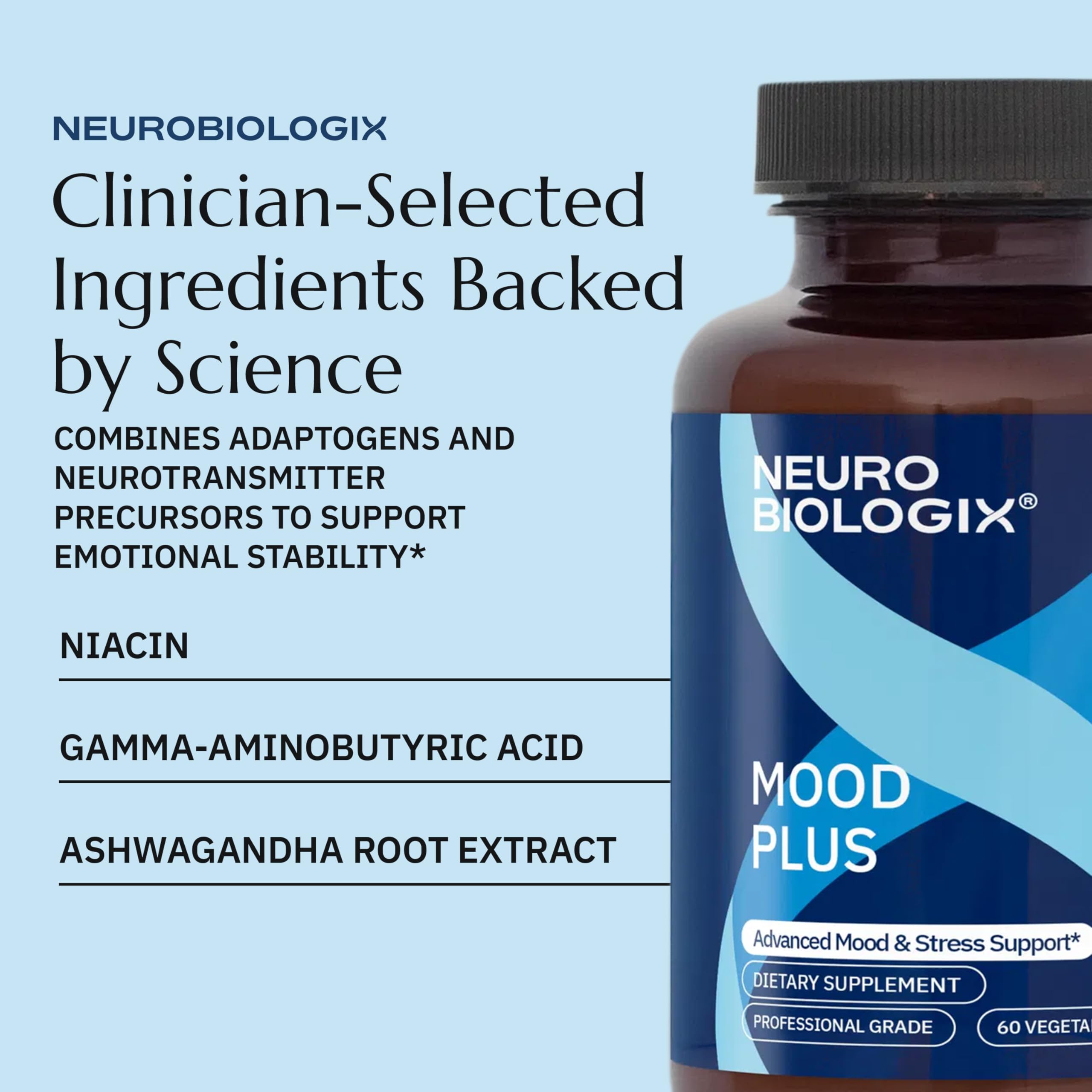 Neurobiologix Mood Plus for Men and Women, Mood & Stress Support Supplement with GABA, 5-HTP, Ashwagandha, Magnesium & Chamomile for Emotional Balance, Relaxation & Serotonin Support, 60 Capsules Neurobiologix uk supplements