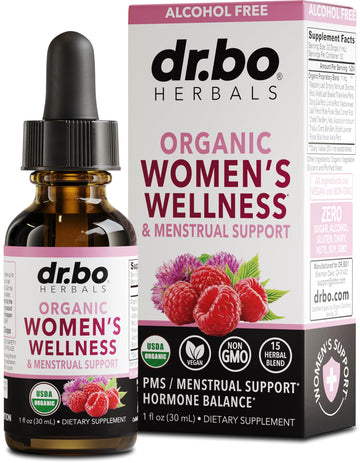 Hormone Balance for Women & PMS Relief - Women's Wellness Organic Hormonal Balance Supplements Liquid Drops & Menstrual Cramp Period Support - Raspberry Leaf, Chasteberry, Black Cohosh Supplement 1 Oz DR. BO uk supplements