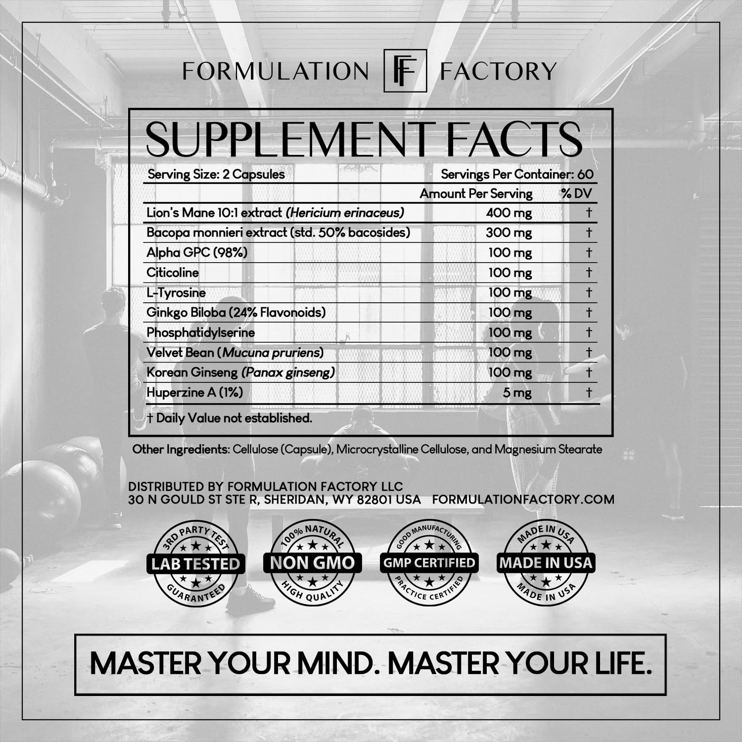 Formulation Factory Nootropic Brain Supplement - Boss Mode Focus & Memory Complex with Lion's Mane, Alpha GPC & Bacopa - Cognitive Support - 120 Capsules, 2 Month Supply Formulation Factory uk supplements