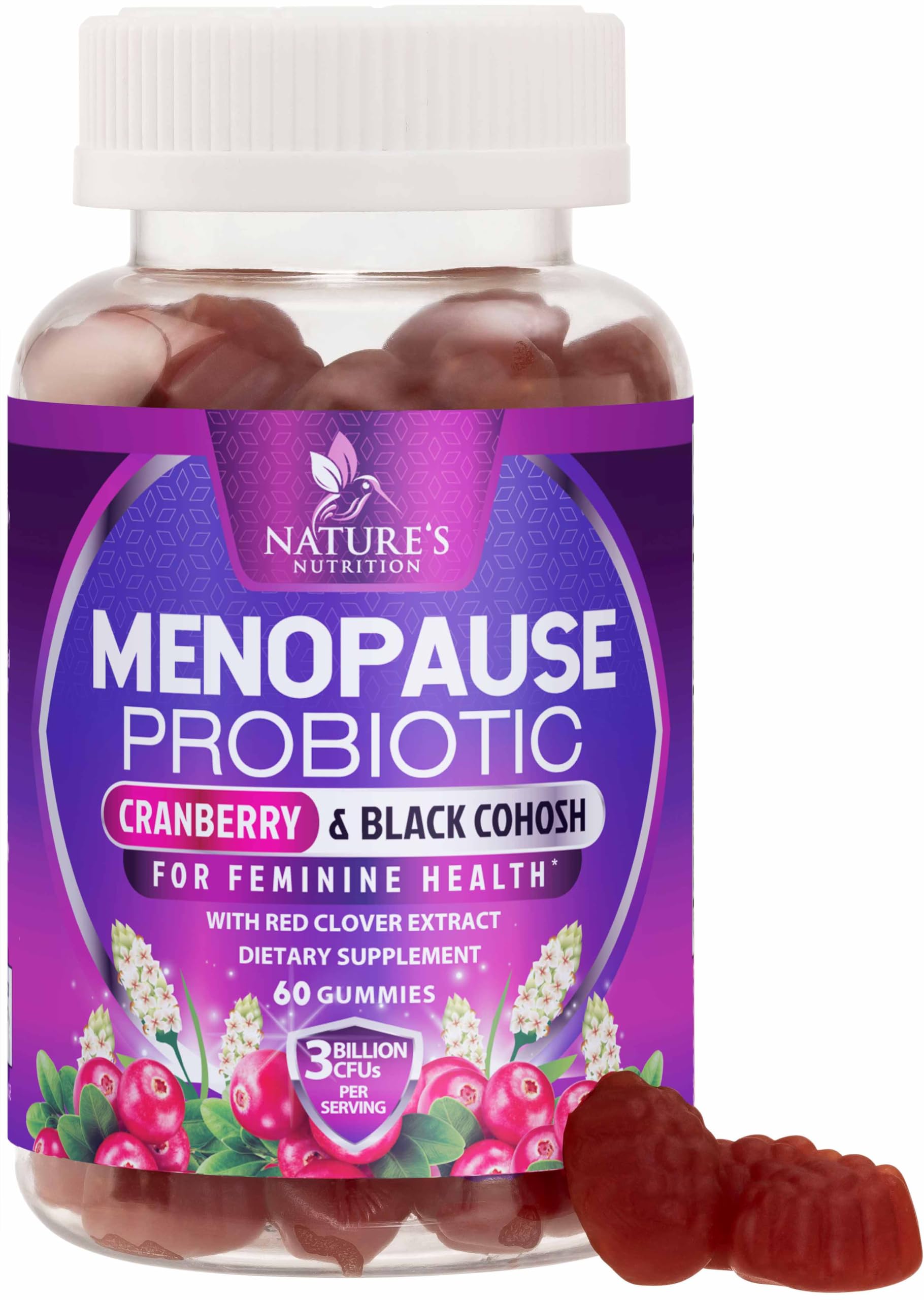 Menopause Supplement Gummies - 3 Billion CFU Women's Probiotics - Advanced Menopause Relief Formula for Women with Black Cohosh & Red Clover - Mild Hot Flashes & Night Sweats Support - 60 Gummies Nature's Nutrition uk supplements