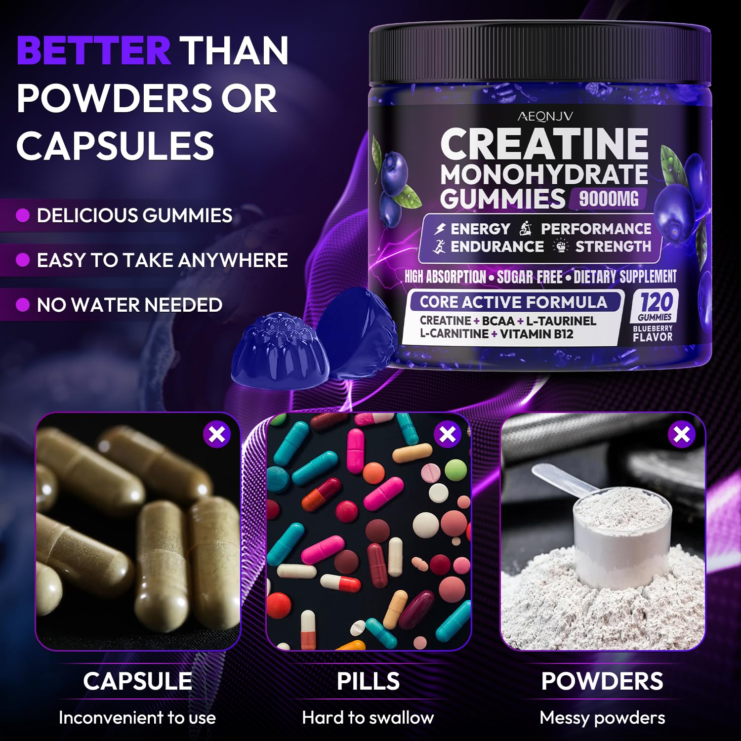 AEQNJV Creatine Gummies Monohydrate Complex for Men & Women, 9000MG Creatine Pre-Workout Supplement Enhance Muscle Strength Recovery Cognitive Health & Memory, 120 Gummies Sugar Free Vegan Non-GMO AEQNJV uk supplements