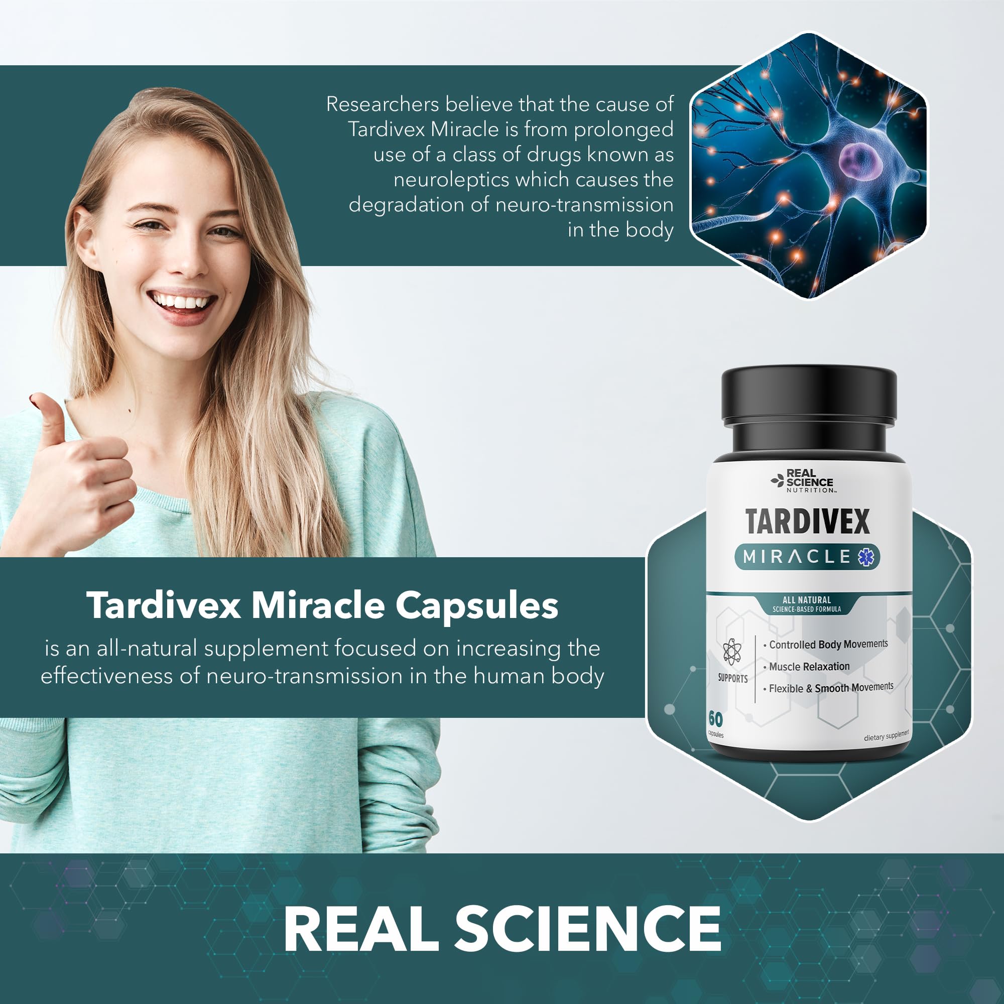 Real Science Tardivex All Natural Nerve Support Supplement for Neurological Balance - Includes Vinitrox, GABA & Essential Vitamins for Controlled Movement & Coordination - Made in USA, 60 Caps Real Science Nutrition uk supplements