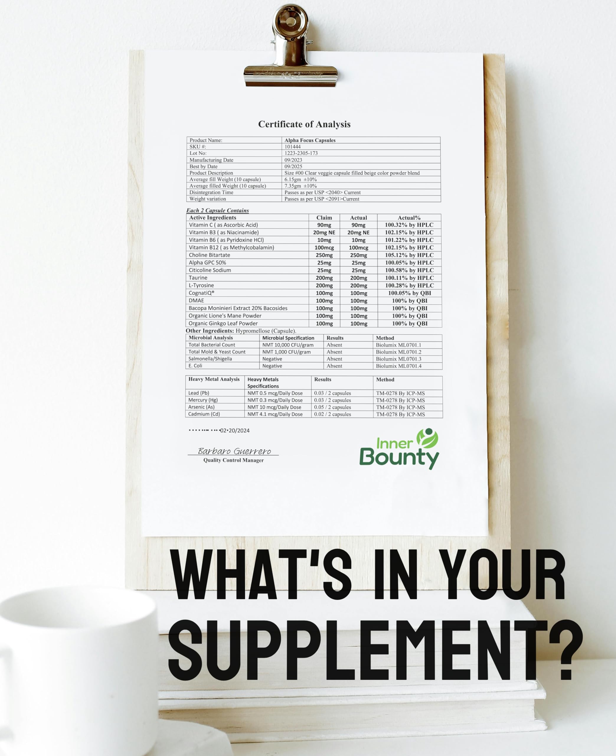 Inner Bounty Focus 14-in-1 Nootropic Brain Supplement with Lions Mane, Alpha GPC Choline, Vitamin C & B12, Taurine, Bacopa - Energy, Cognitive, Memory Support, 60 Filler Free Capsules Inner Bounty uk supplements