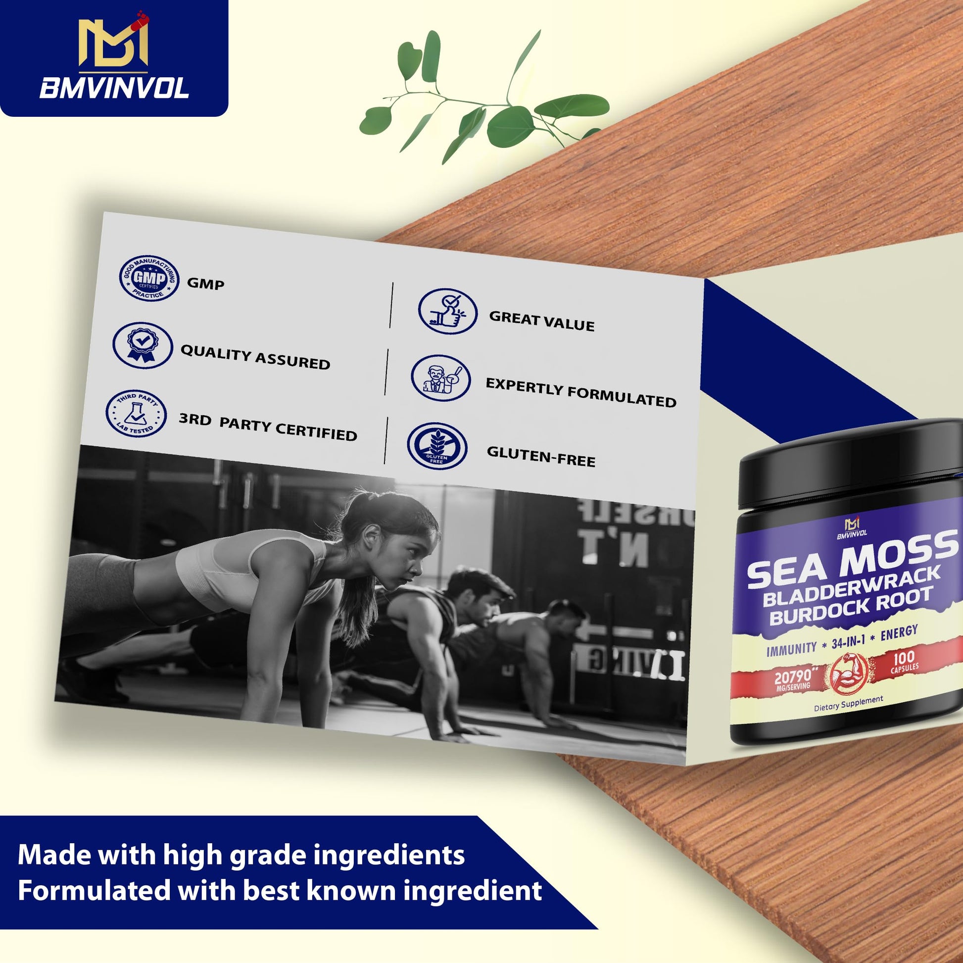 BMVINVOL 100 Capsules - Sea Moss Capsules 20790mg with Bladderwrack, Burdock BMVINVOL uk supplements