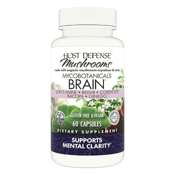 Host Defense MycoBotanicals Brain* Capsules - Brain Support Supplement with Lion's Mane, Reishi & Cordyceps Mushroom - Herbal Supplement for Memory & Focus Support - 60 Capsules Host Defense uk supplements