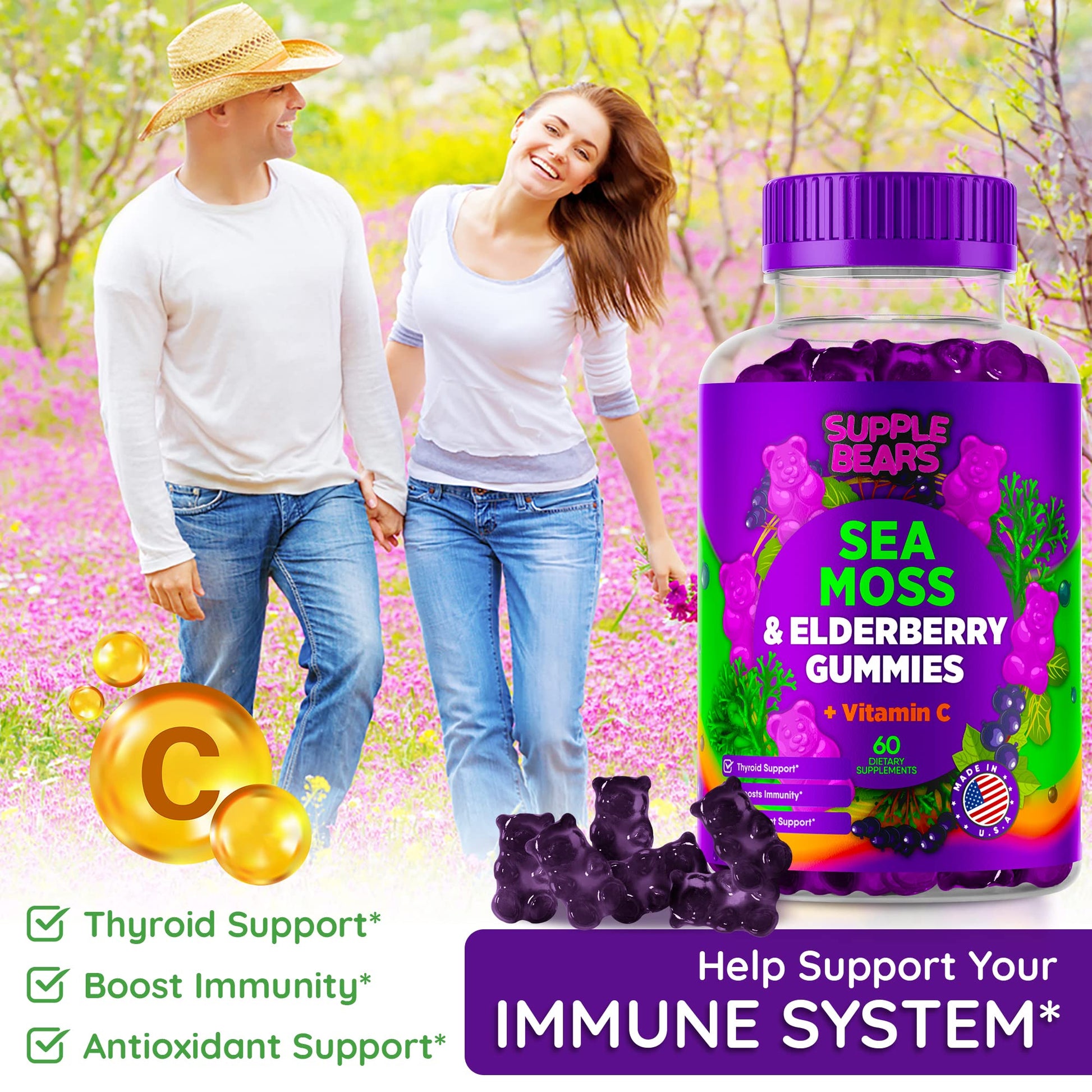 Supplebears Sea Moss Gummies & Elderberry - Vitamin C + Zinc – Extra Strength Immune Supplebears uk supplements