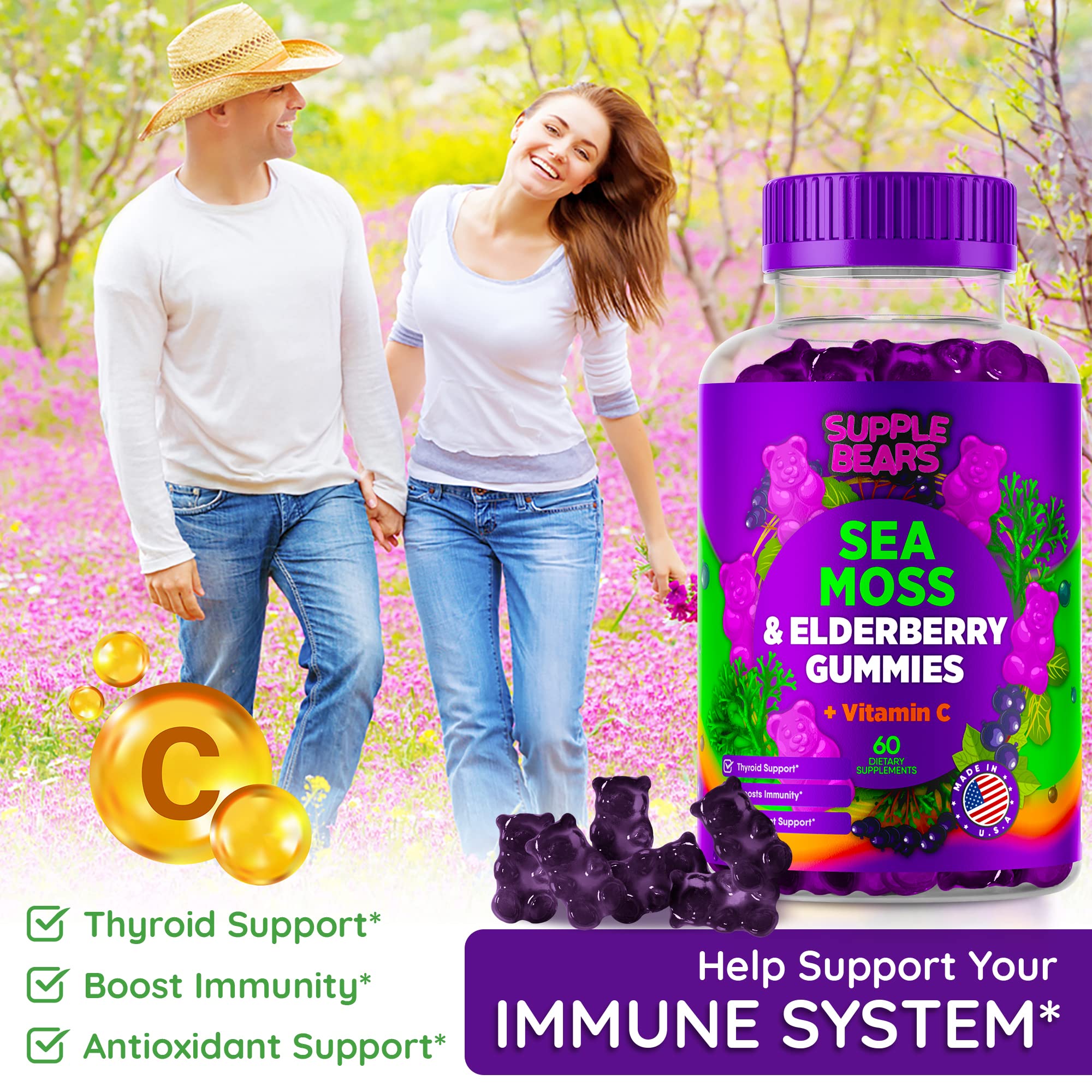 Supplebears Sea Moss Gummies & Elderberry - Vitamin C + Zinc – Extra Strength Immune Supplebears uk supplements