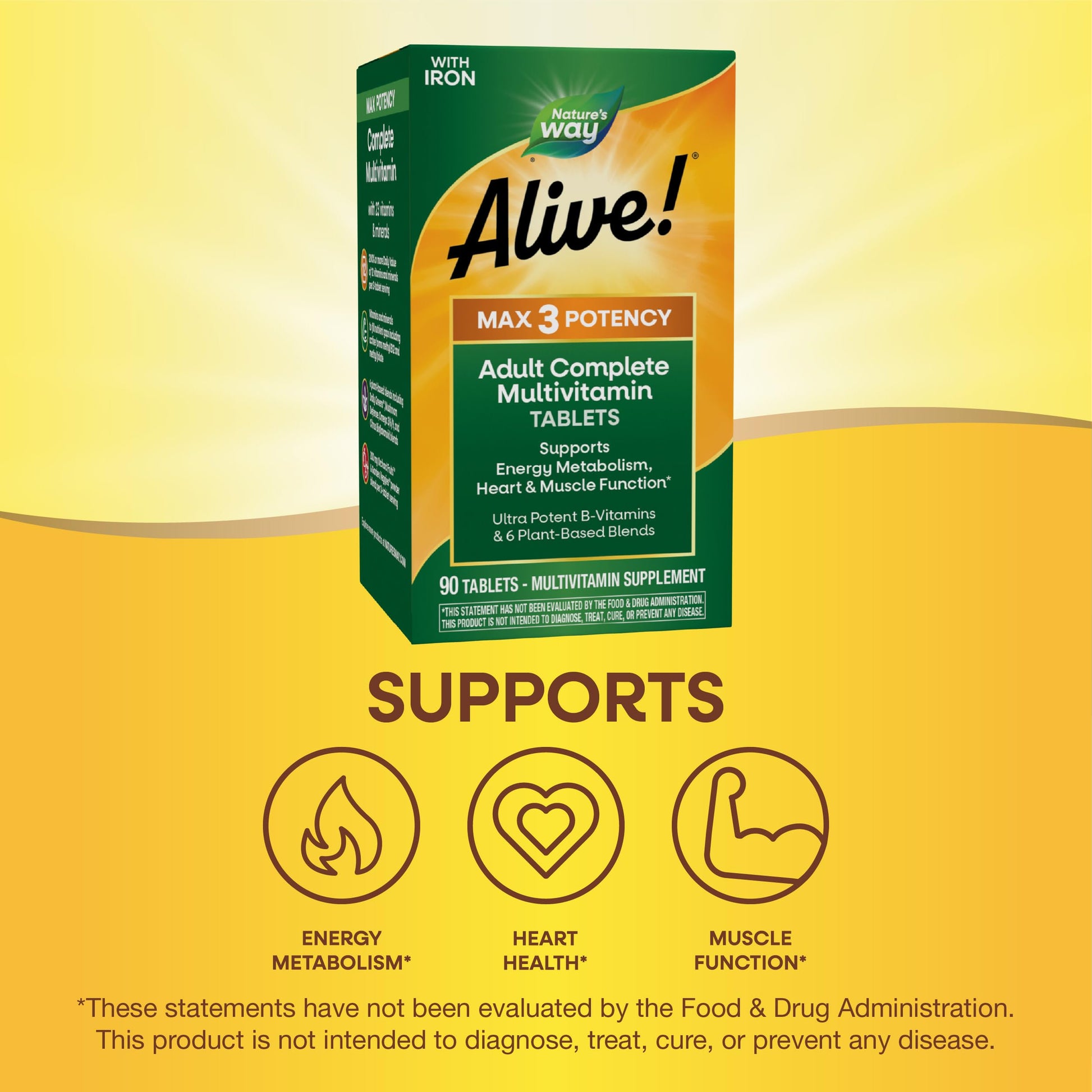 Nature's Way Alive! Max3 Potency Daily Multivitamin, Methylated B12 and Folate, Ultra Potency B-vitamins to Support Energy Metabolism*, 90 Tablets Nature's Way uk supplements