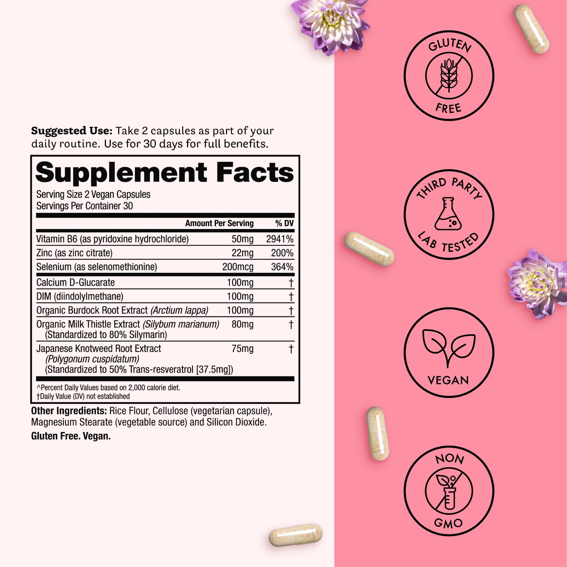 Winged Wellness Balance Babe, Hormone Balance & Estrogen Detox Supplement for Women - 100mg DIM & Calcium D-Glucarate & Milk Thistle for PMS Bloating, Cramps, Mood & Hormonal Acne Support, 60 Capsules Winged Wellness uk supplements