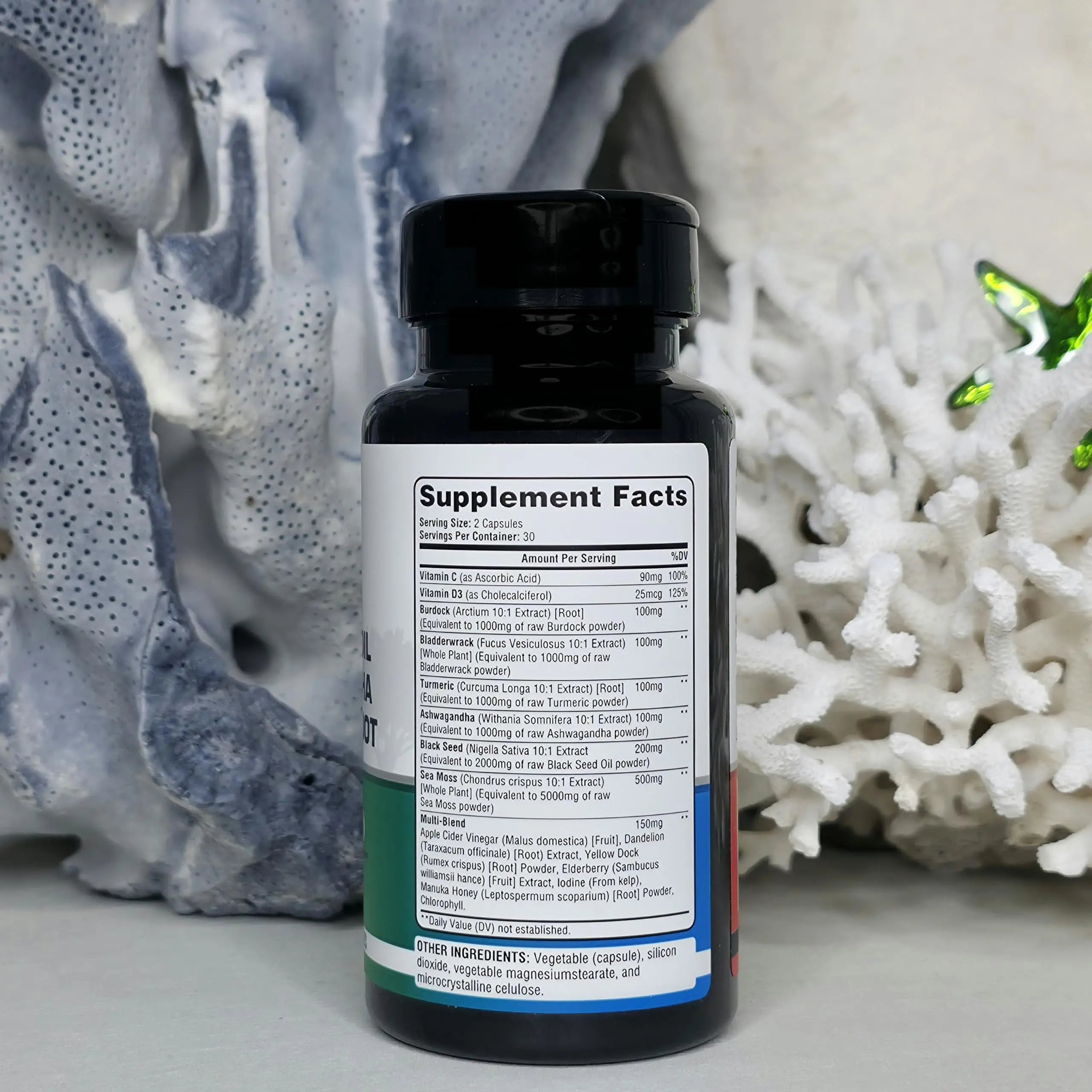 Oaks Nutrition Premium 15-in-1 Sea Moss Multivitamin with Black Seed Oil, Ashwagandha, Turmeric, Bladderwrack, Burdock, Elderberry Oaks Nutrition uk supplements