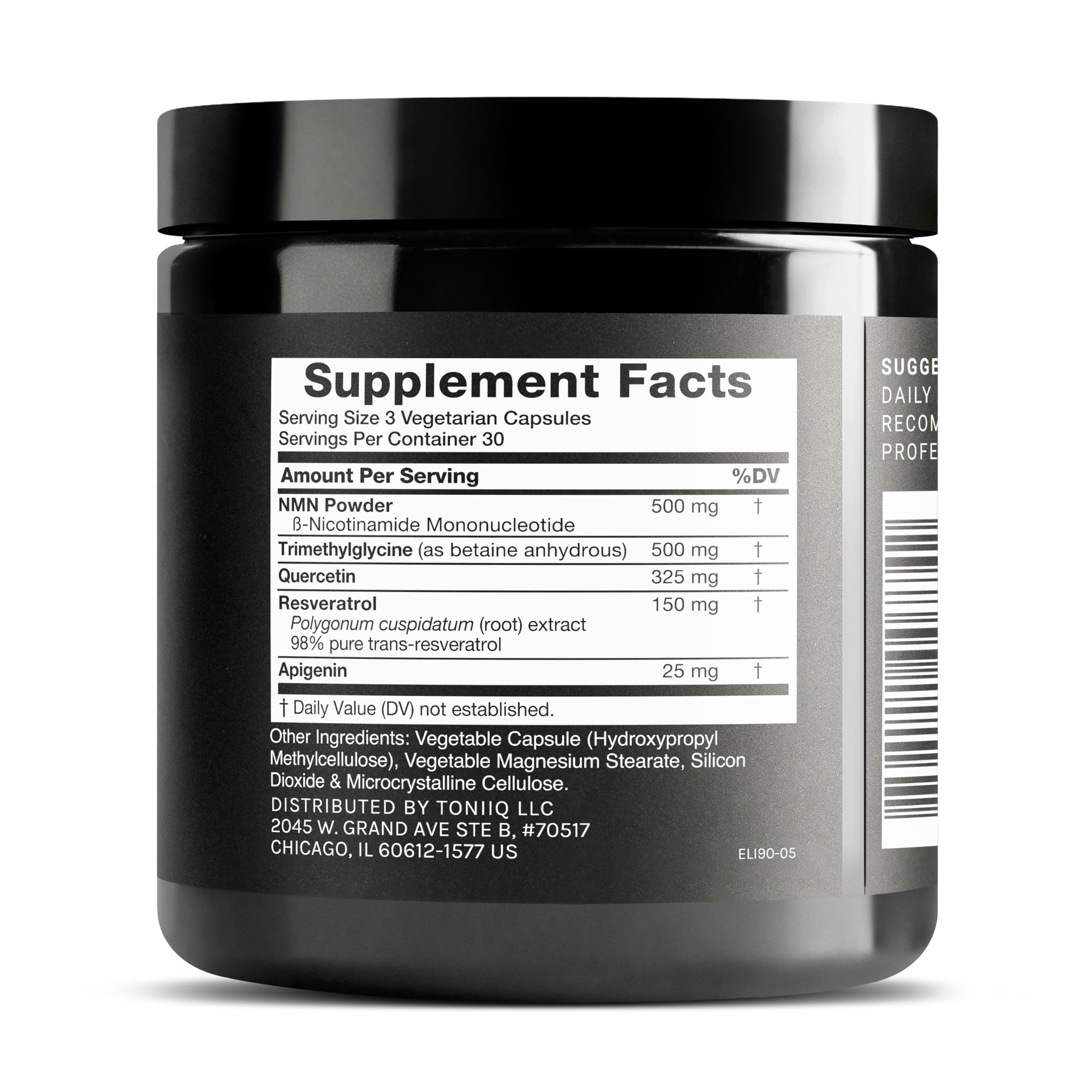 1500mg NMN Supplement with Resveratrol – High Potency Nicotinamide Mononucleotide 500mg with Trimethylglycine, Quercetin, Resveratrol & Apigenin – Pure NMN Capsules – Third-Party Tested – 30 Servings Toniiq uk supplements