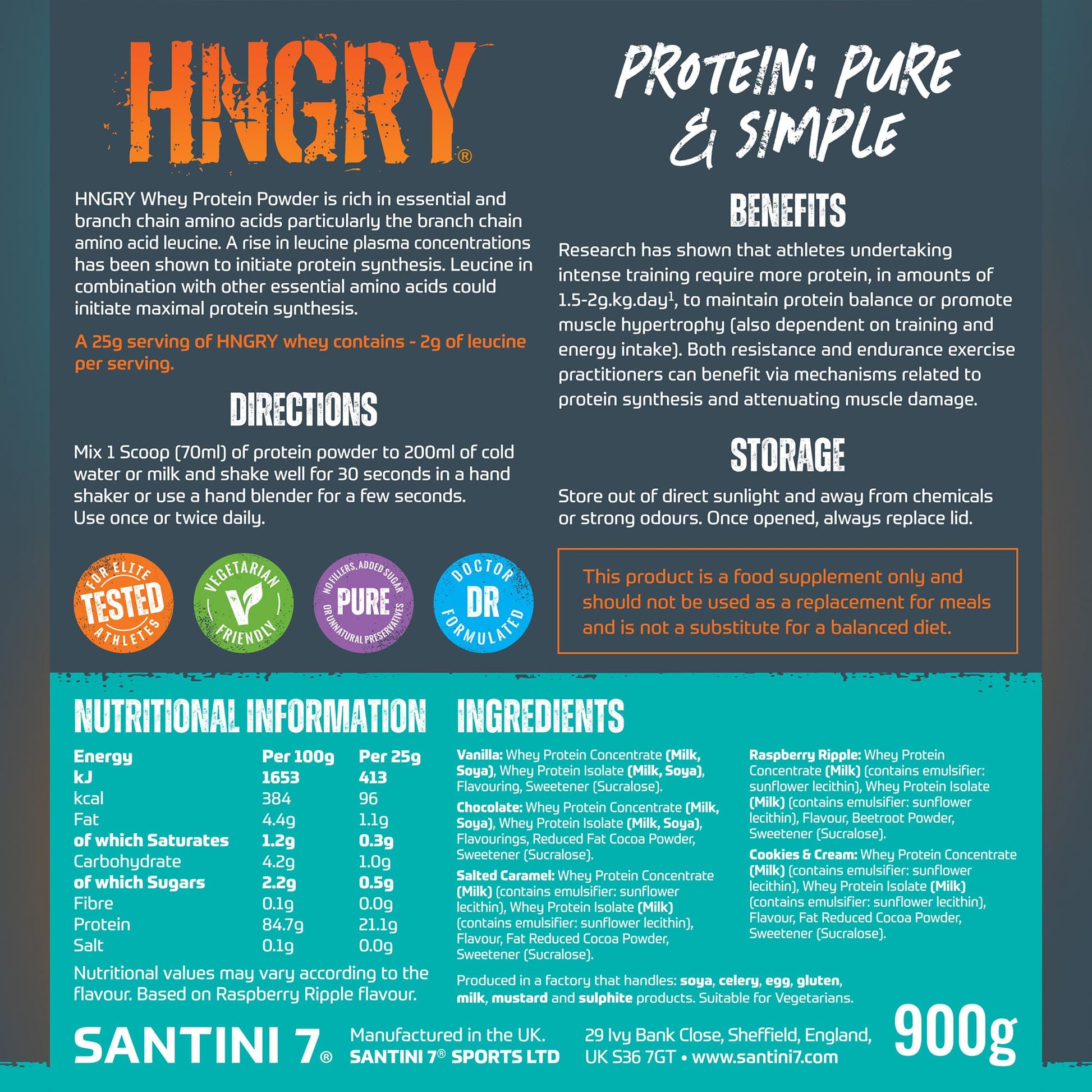 HNGRY Protein Whey Protein Powder Shake with 80% Protein Whey, 900g and 36 Servings HNGRY Protein uk supplements