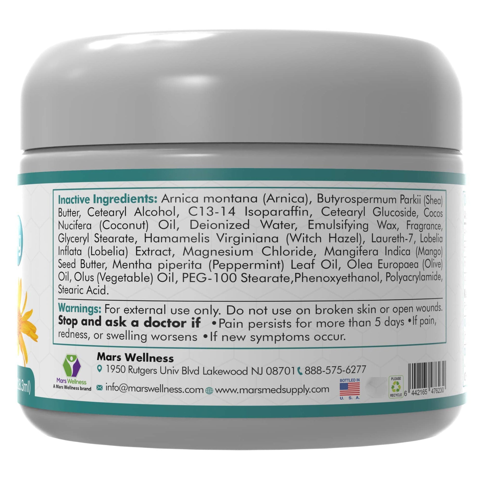 Mars Wellness MG+ Magnesium Cream Pain Relief - Extra Strength Magnesium and Arnica Cream - 4 OZ Tub - Neuropathy, Muscle Pain, and Leg Cramps Relief - 1 Pack MARS WELLNESS uk supplements