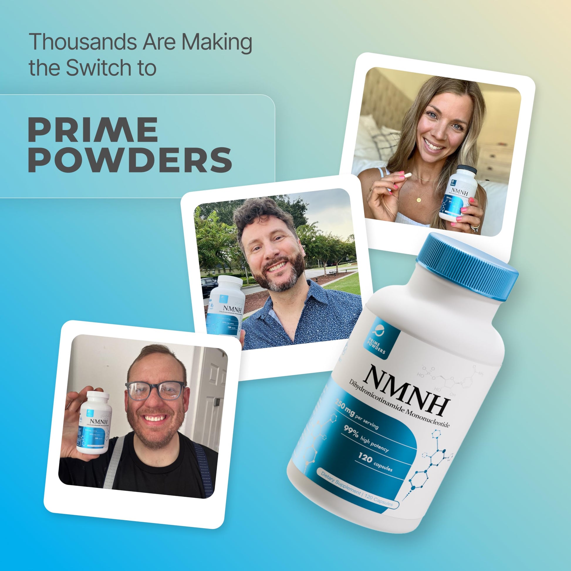 Prime Powders NMNH: Dihydronicotinamide Mononucleotide (120 Capsules) NAD+ Support NR NAD Supplement Prime Powders uk supplements