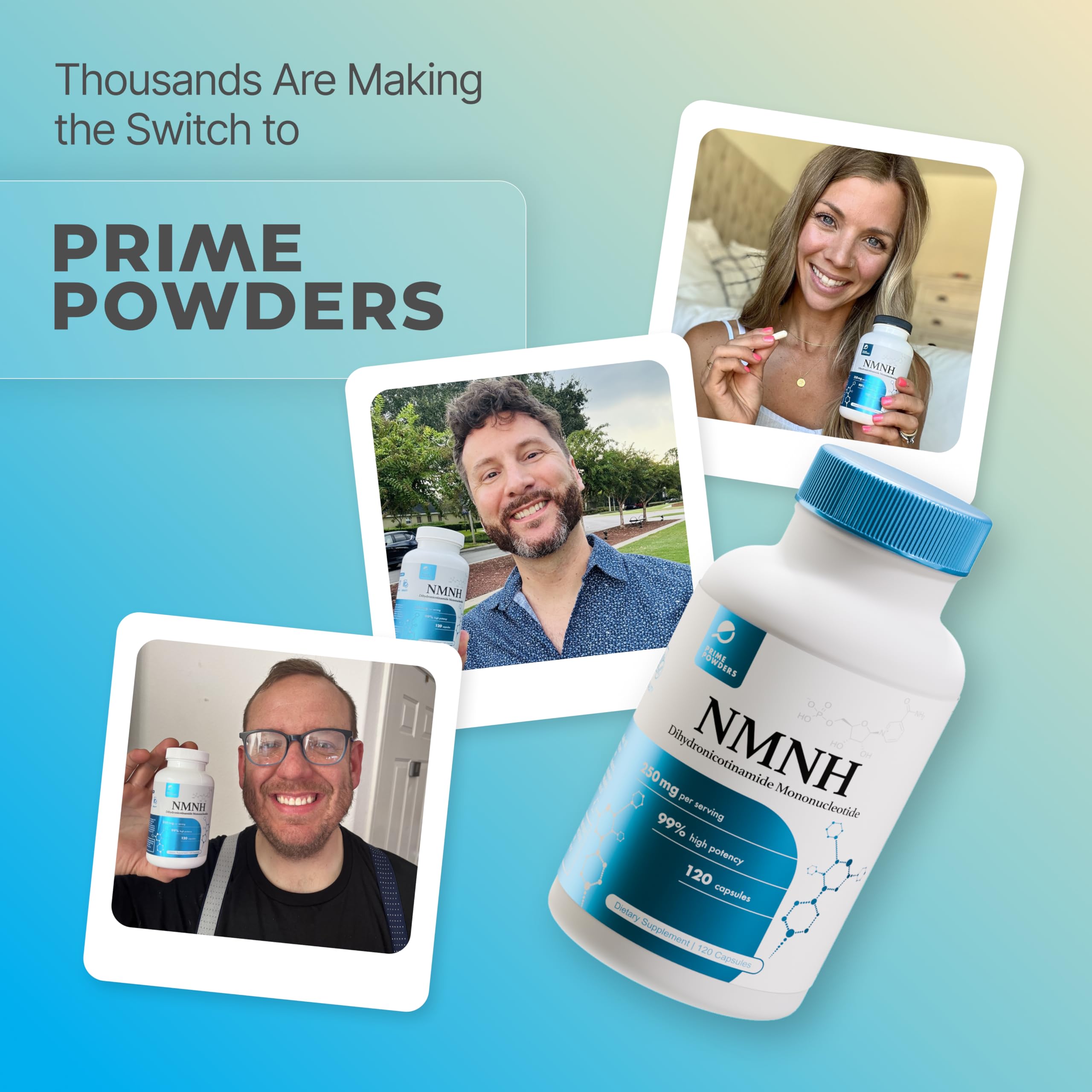 Prime Powders NMNH: Dihydronicotinamide Mononucleotide (120 Capsules) NAD+ Support NR NAD Supplement Prime Powders uk supplements