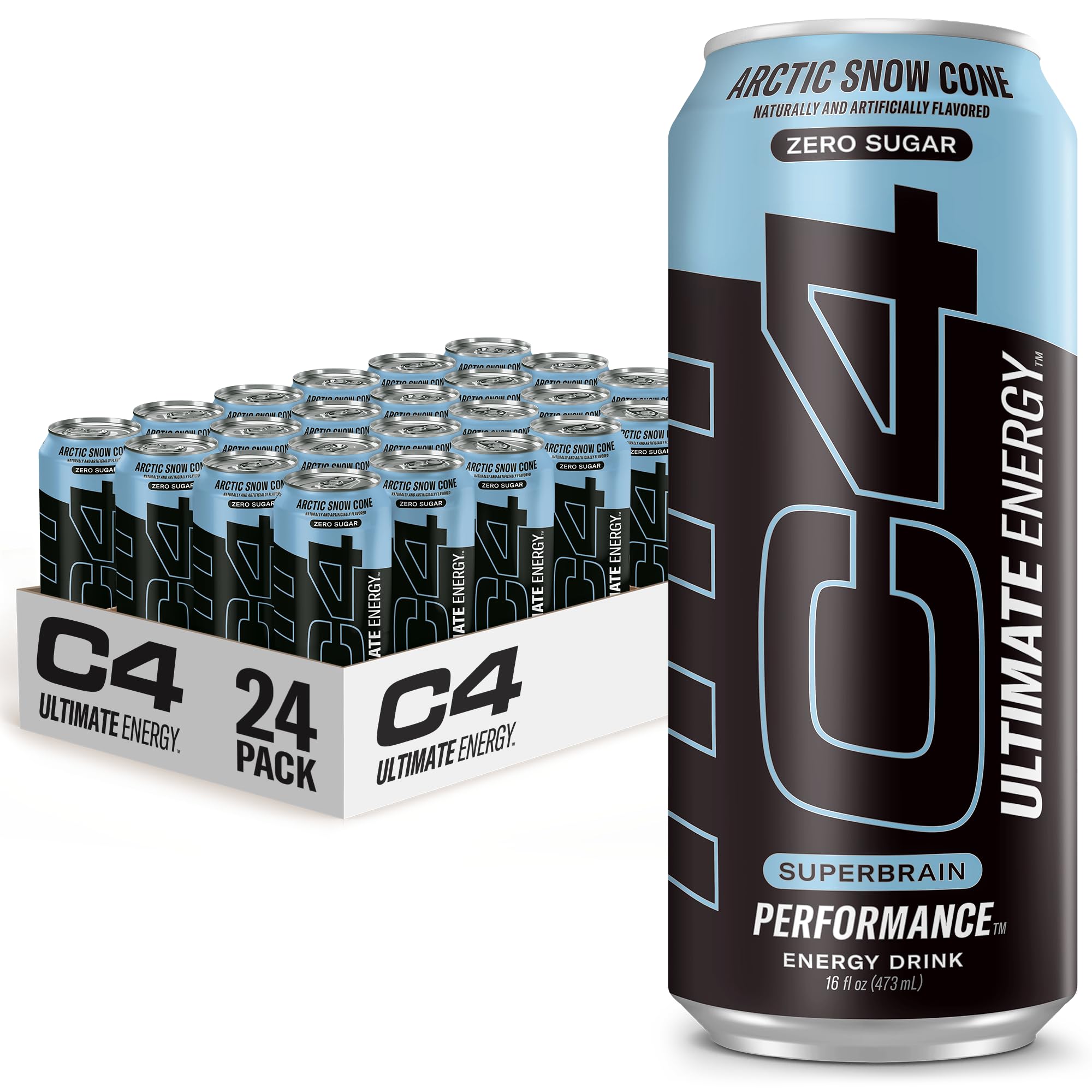 C4 Ultimate Sugar Free Energy Drink 16oz (Pack of 24) | Arctic Snow Cone | Pre Workout Cellucor uk supplements