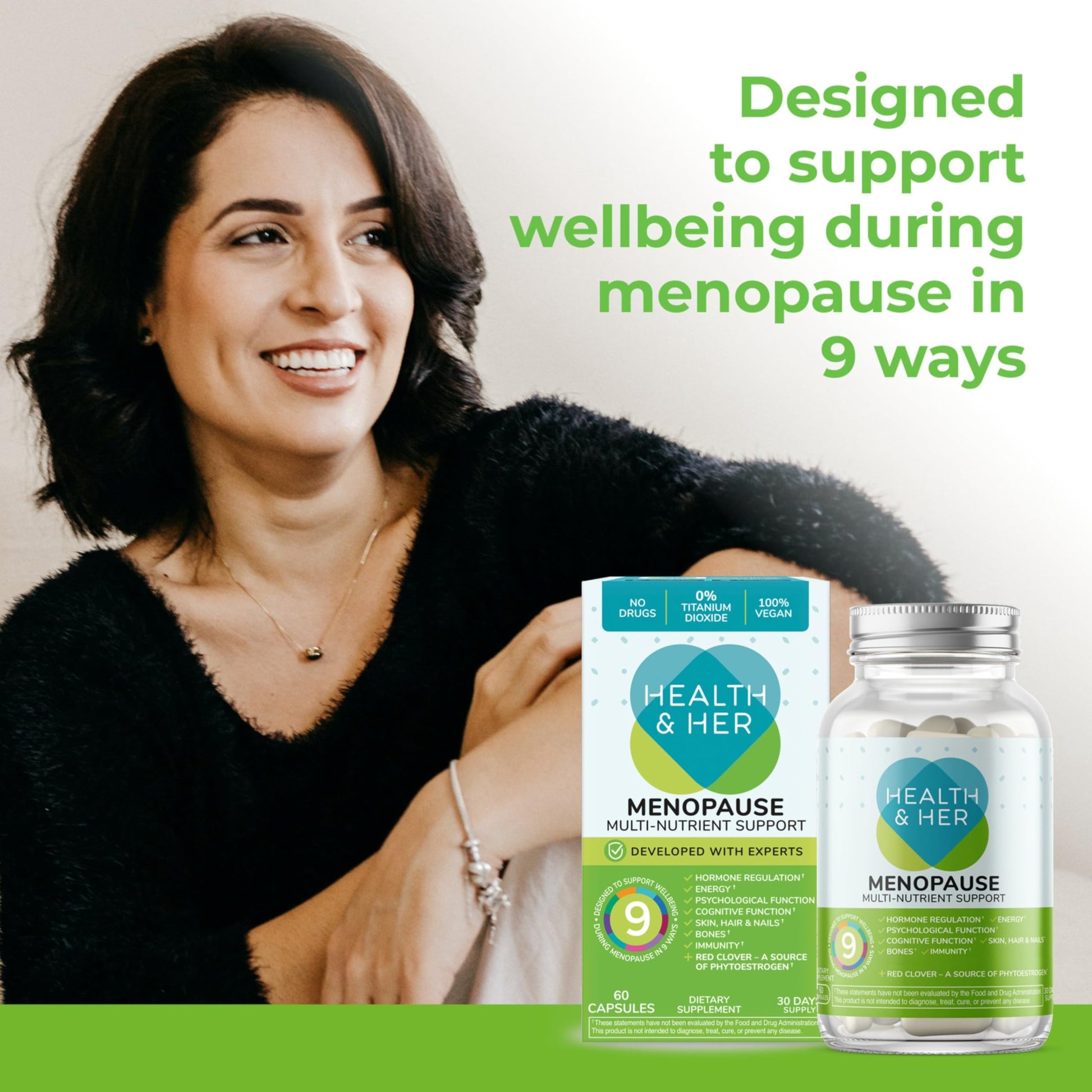 Health & Her Menopause Supplements for Women - Multi-Nutrient Support, Menopause Vitamins for Energy, Bones, Muscles, Skin & Hair, Vegan, Gluten-Free, Non GMO (60ct - 1 Month) Health and Her uk supplements