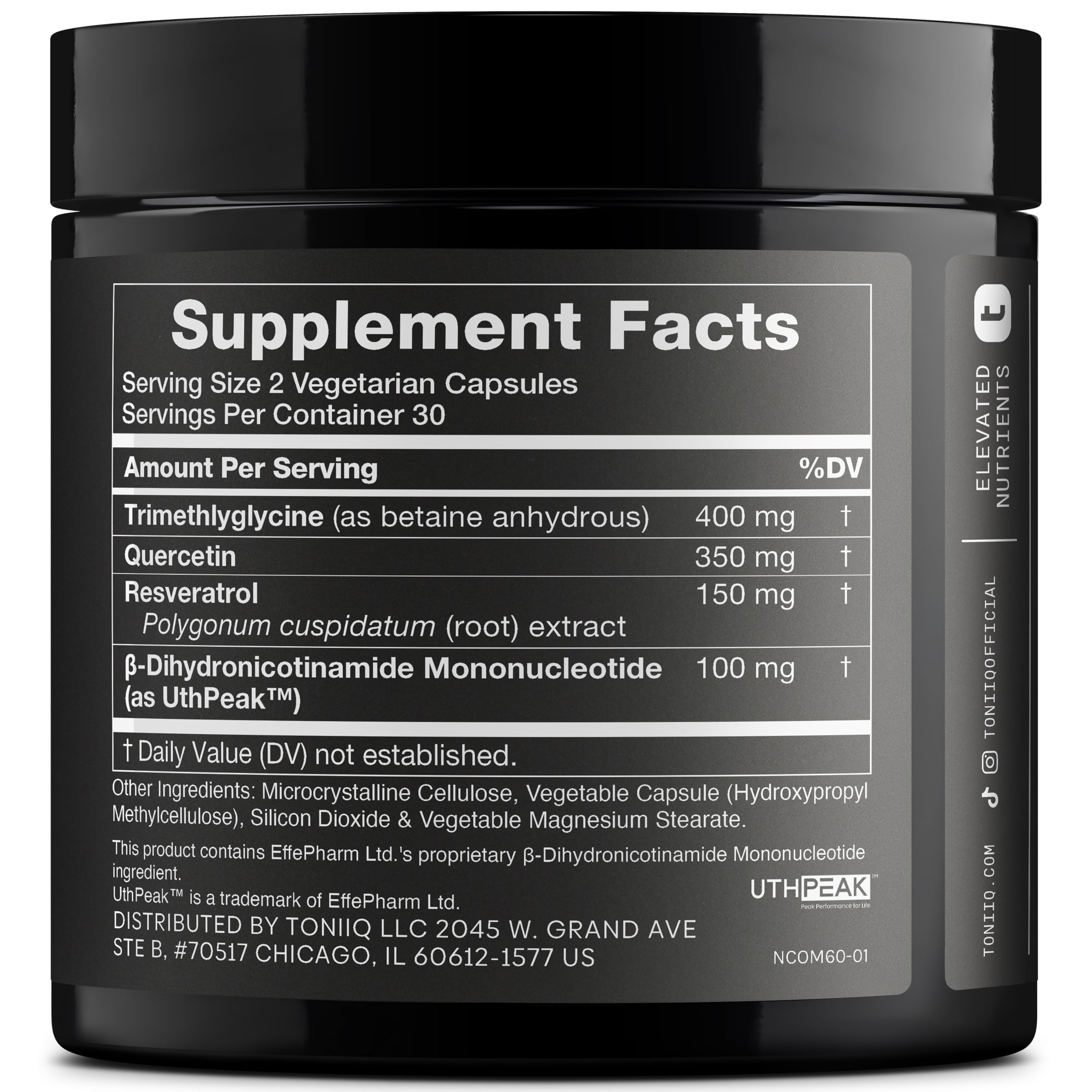 Toniiq NMNH Supplement – Ultra High Potency 1,000mg Complex with Clinically Studied Uthpeak™ NMNH, Resveratrol, Quercetin & TMG – Highly Purified – Third-Party Lab Tested – 60 Capsules Toniiq uk supplements