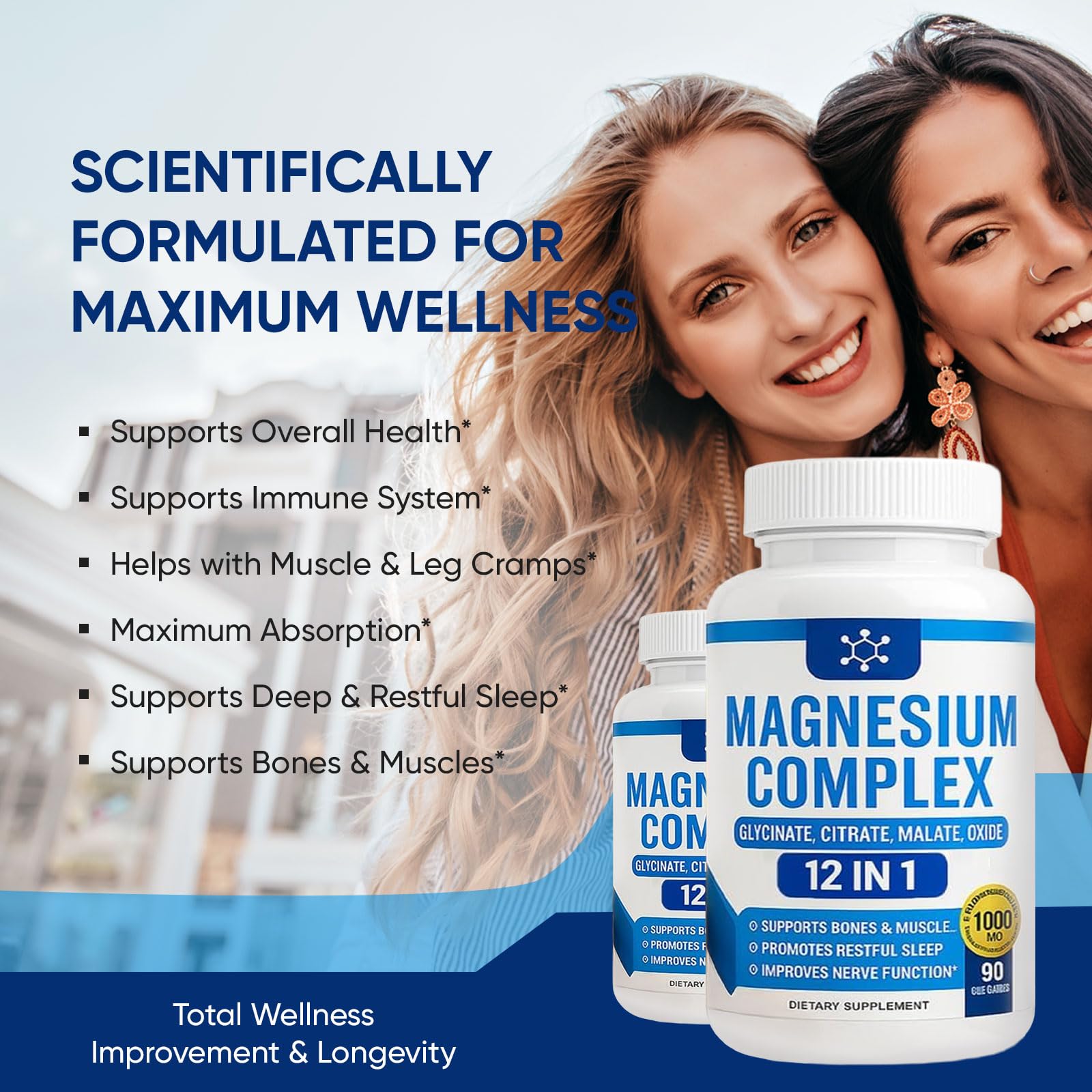 Nutrapure Magnesium Complex 7 Elemental Supplement - Magnesio Complex 1000mg Forms Including Glycinate, Citrate, Malate, Taurate Chelated | Energy Support | Vegan Non-GMO, 90 Capsules (2) WSJAWH uk supplements