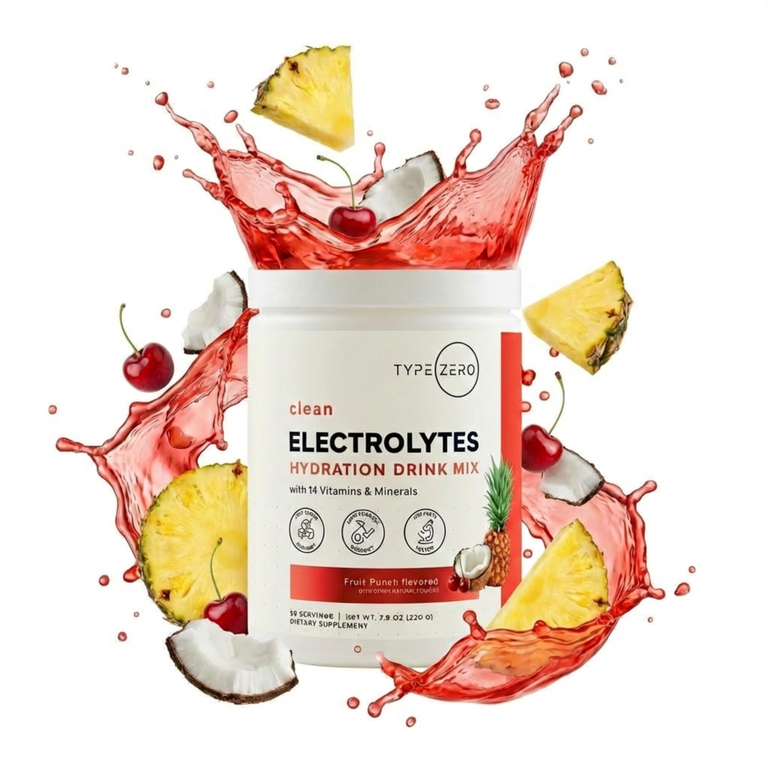 Type Zero Clean Electrolytes Hydration Powder Drink Mix + 14 Essential Vitamins & Minerals - Sugar Free, Zero Artificial Ingredients - Fruit Punch, 50 Servings Type Zero uk supplements
