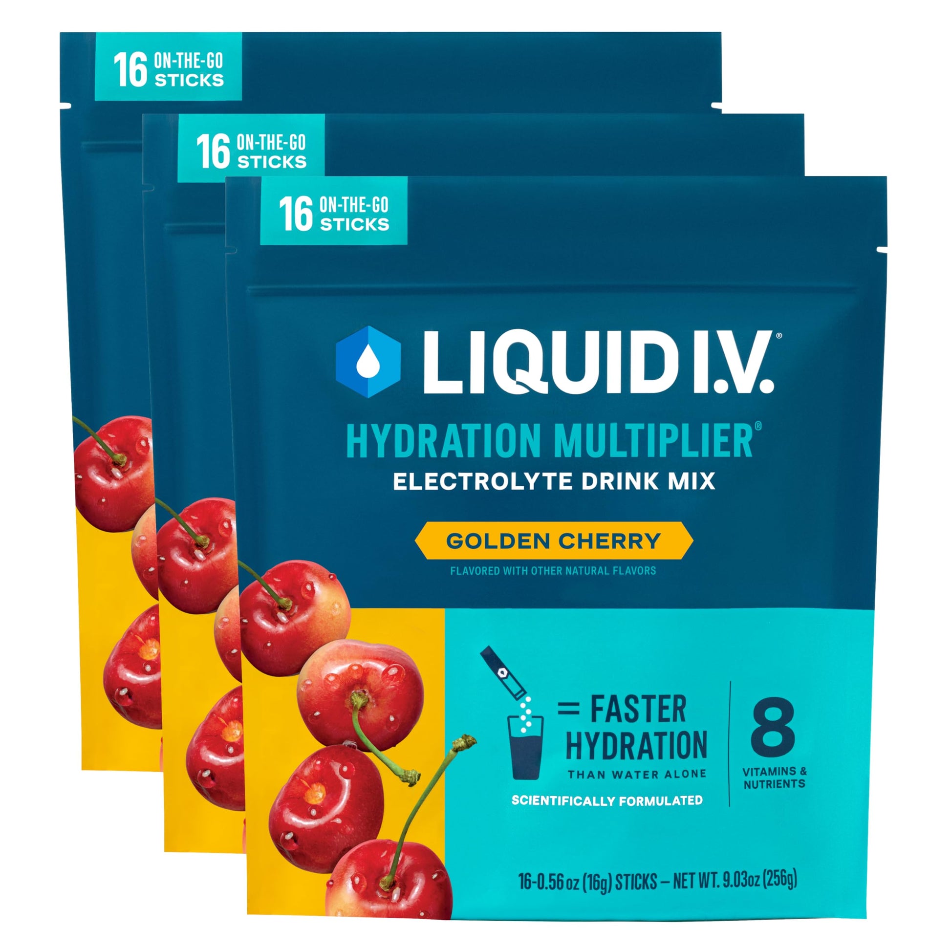 Liquid I.V.® Hydration Multiplier - Golden Cherry | Electrolyte Powder Drink Mix | 3 Pack (48 Servings) Liquid I.V. uk supplements