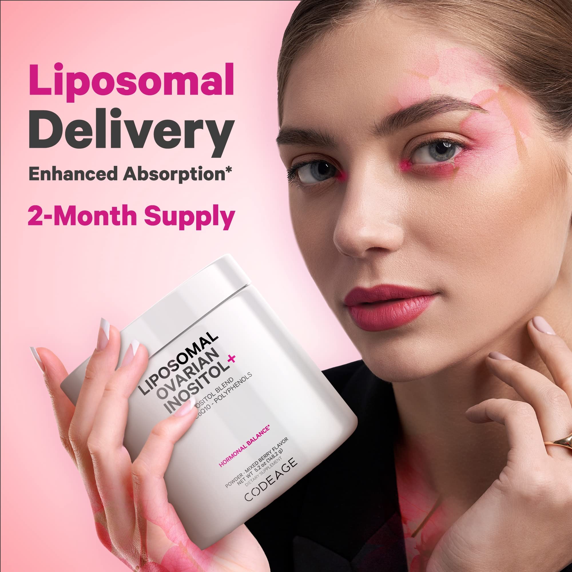 Codeage Liposomal Ovarian Inositol Powder - Myo-Inositol & D-Chiro-Inositol 40:1 Blend, Folate 5-MTHF, CoQ10, Pomegranate & Wild Blueberry - 2-Month Supply - Mixed Berry Flavor - Non-GMO, 60 Servings Codeage uk supplements