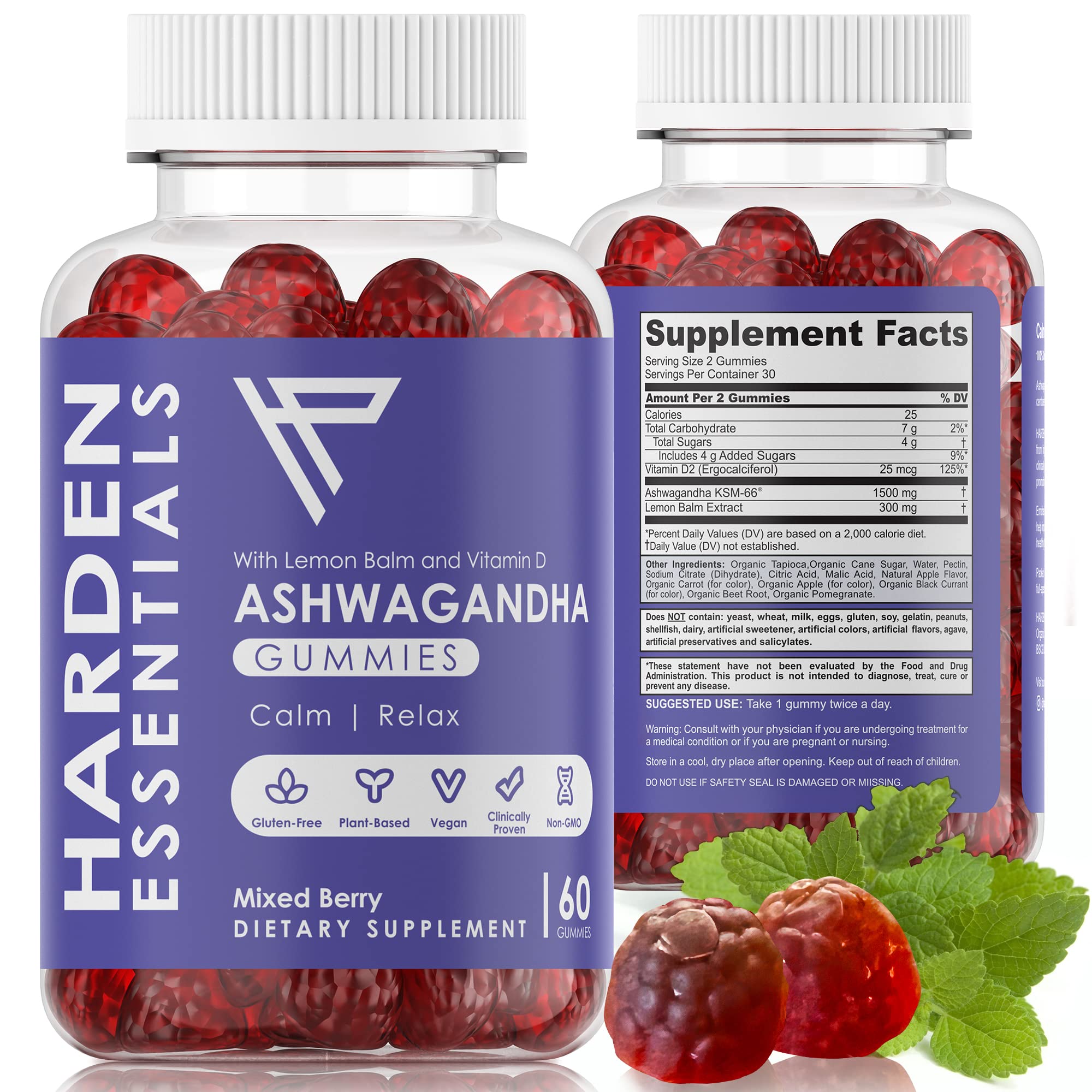 KSM-66 Ashwagandha Gummies 750mg Per Gummy – 1,500mg Per Serving – Stress & Cortisol Support – with Lemon Balm & Vitamin D – 60 Count (30 Day Supply) – Vegan – Harden Essentials Harden essentials uk supplements